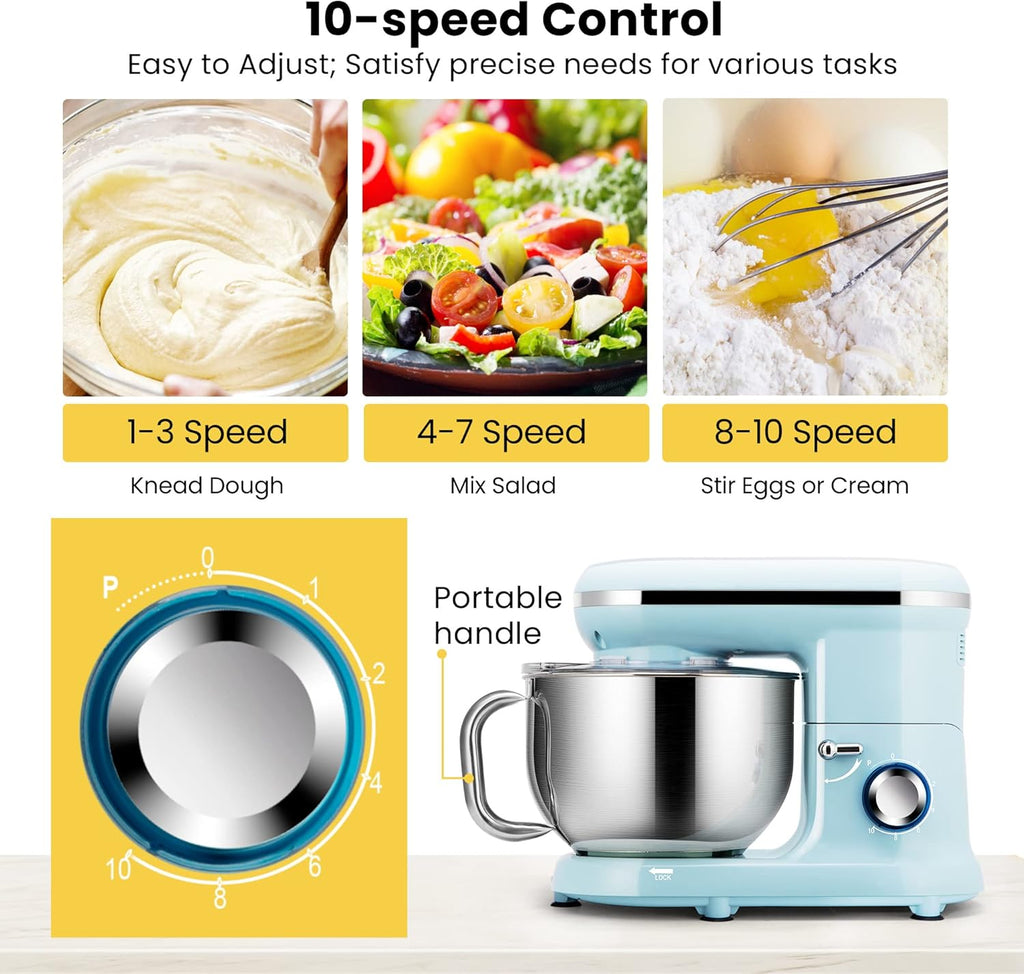 Stand Mixer, 660W 10 Speed 6 Quart Tilt-Head Kitchen Electric Food Mixer with Beater, Dough Hook, Wire Whip and Egg Separator