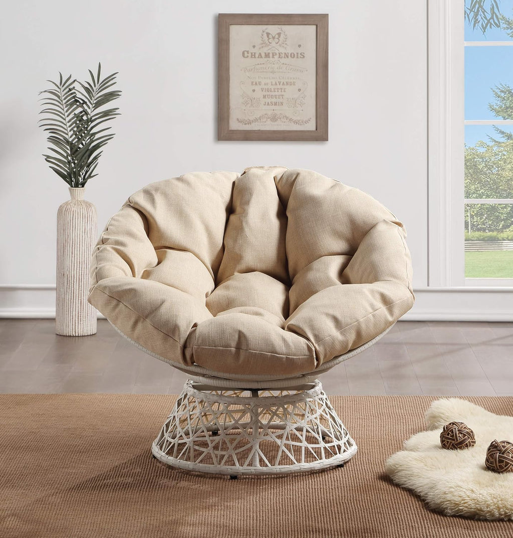 OSP Home Furnishings Wicker Papasan Chair with 360-Degree Swivel, Brown Frame with Brown Cushion