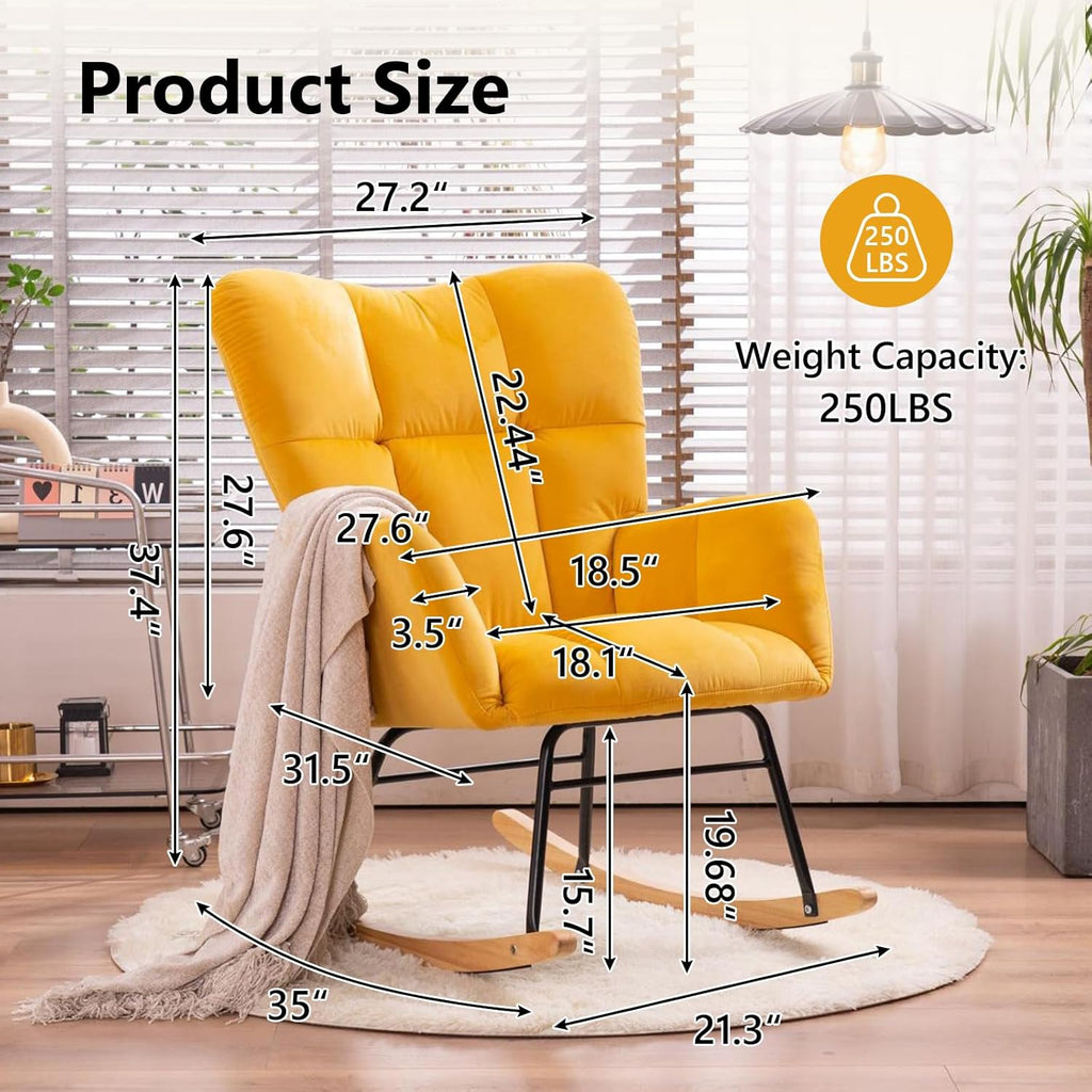 NIOIIKIT Nursery Rocking Chair Teddy Upholstered Glider Rocker Rocking Accent Chair Padded Seat with High Backrest Armchair Comfy Side Chair for Living Room Bedroom Offices (Ivory Teddy)
