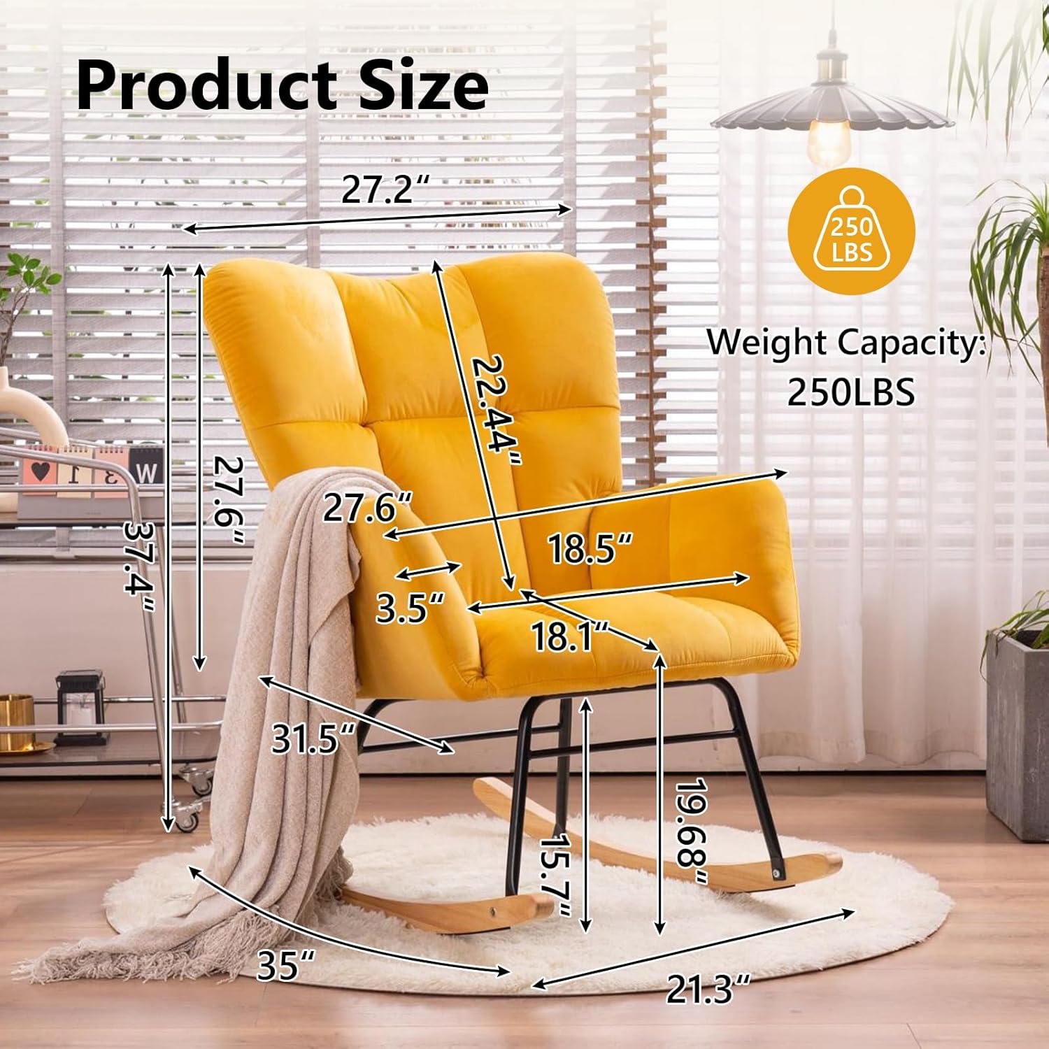 NIOIIKIT Nursery Rocking Chair Teddy Upholstered Glider Rocker Rocking Accent Chair Padded Seat with High Backrest Armchair Comfy Side Chair for Living Room Bedroom Offices (Ivory Teddy)