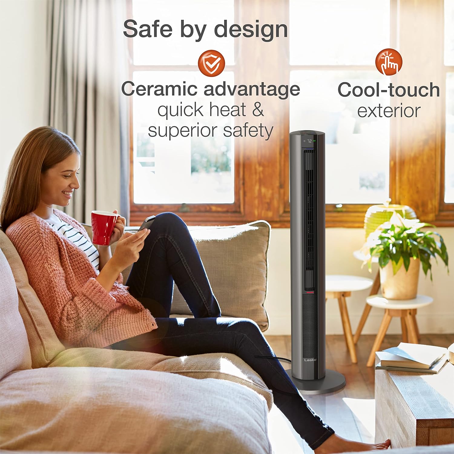 Lasko Oscillating All Season Tower Fan and Space Heater in One for Home with Adjustable Thermostat, Tip-Over Switch, 4 Fan Speeds, 3 Heat Settings and Remote Control, 42 Inches, 1500W, Gray, FH515