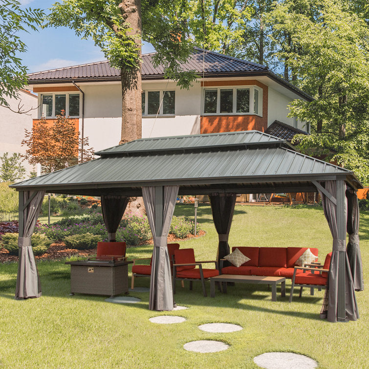 Galvanized Steel Patio Gazebo with Overhang Slope-design Double Roof