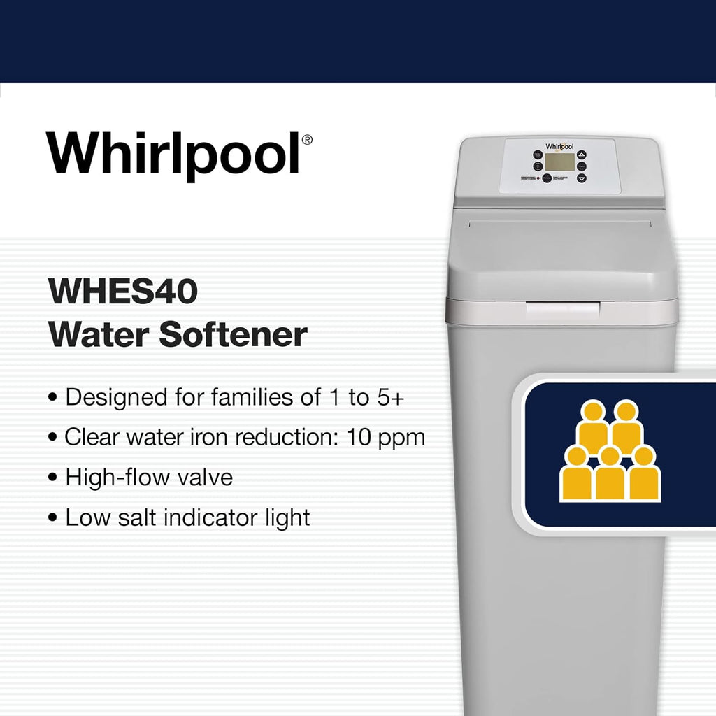 Whirlpool Hybrid Water Softener & Whole House Filtration System (WHESFC) | NSF Certified | Salt-Saving Tech | Removes Chlorine, Hard Water, and Contaminants