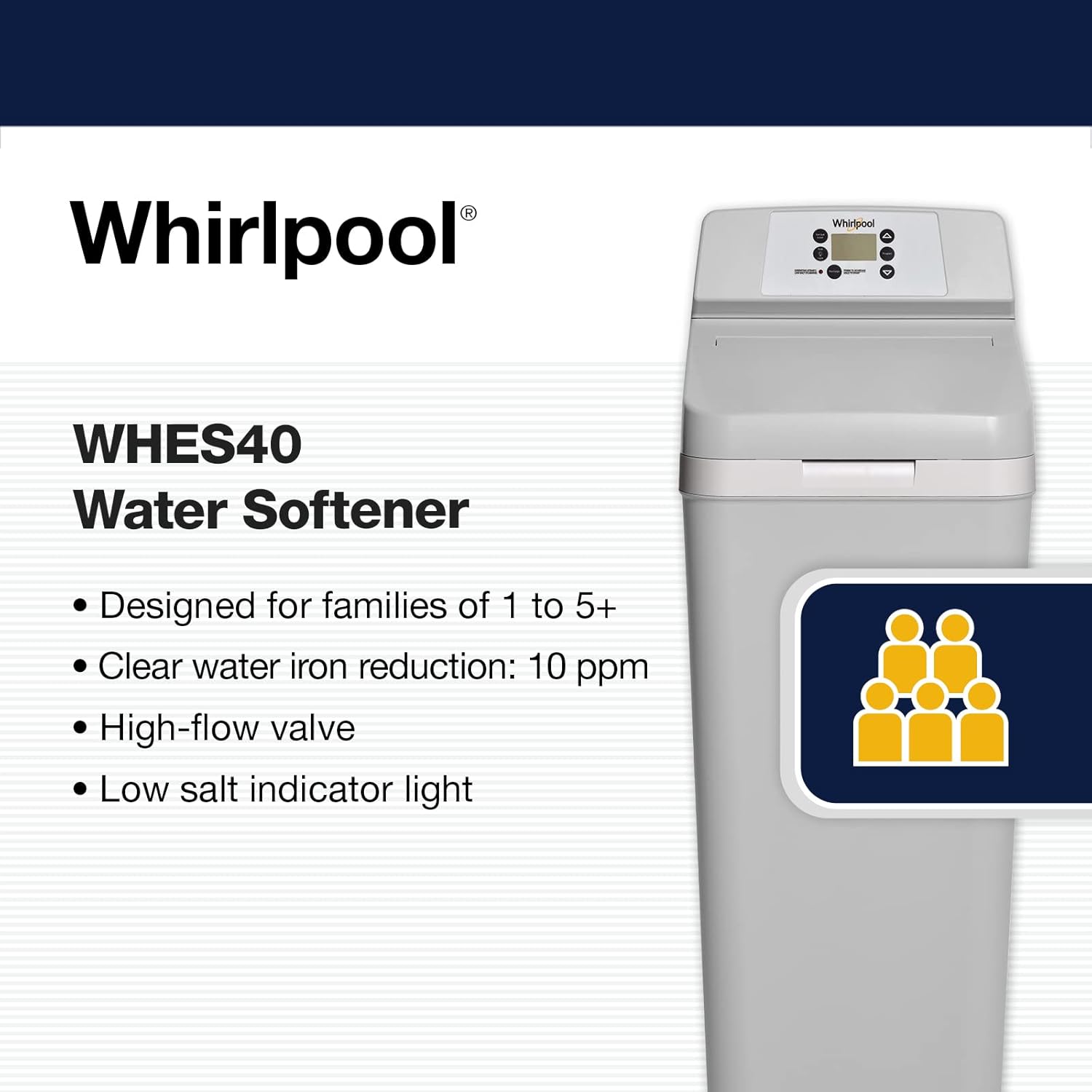Whirlpool Hybrid Water Softener & Whole House Filtration System (WHESFC) | NSF Certified | Salt-Saving Tech | Removes Chlorine, Hard Water, and Contaminants