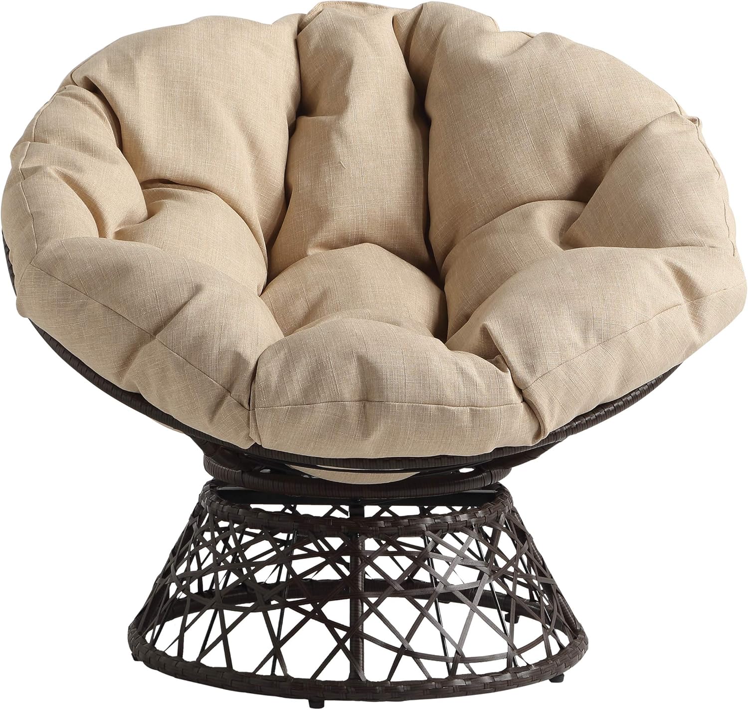 OSP Home Furnishings Wicker Papasan Chair with 360-Degree Swivel, Brown Frame with Brown Cushion