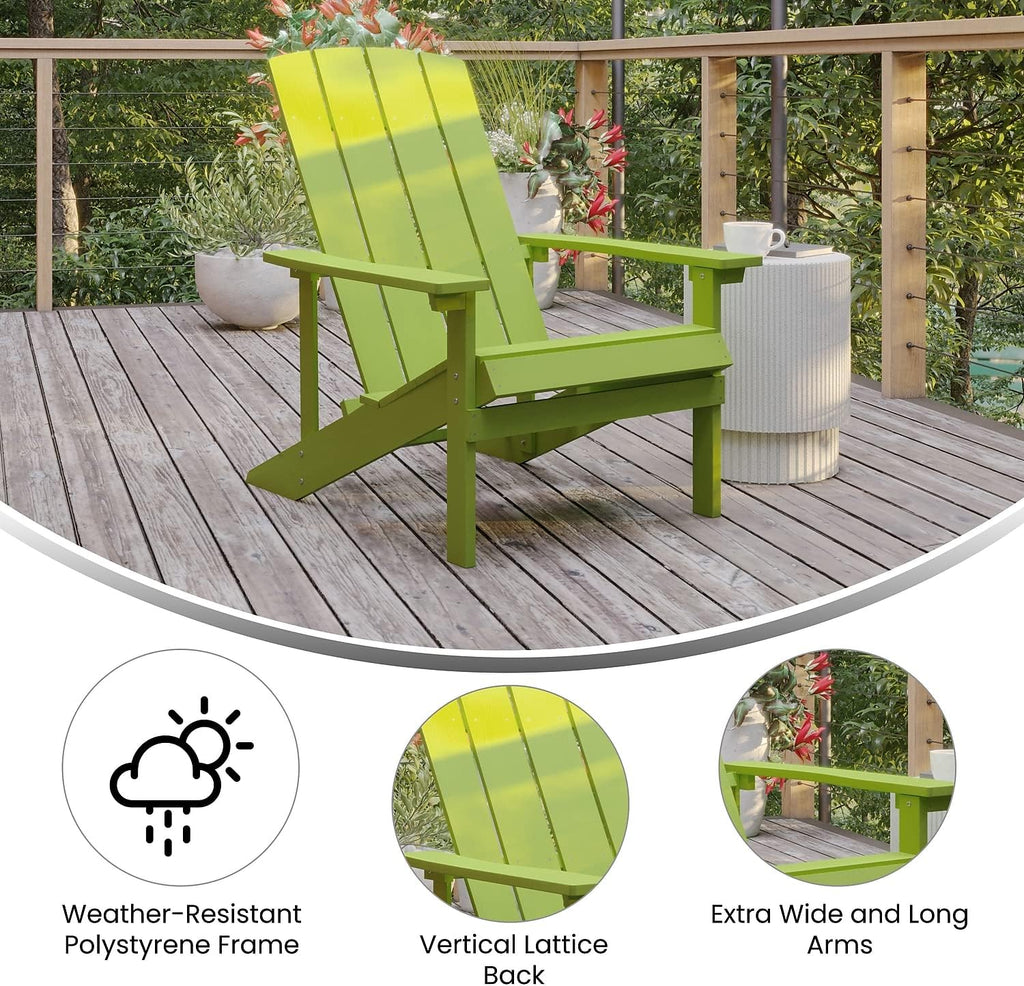 Flash Furniture Charlestown Commercial Grade Indoor/Outdoor Adirondack Chair, Weather Resistant Durable Poly Resin Deck and Patio Seating, Green
