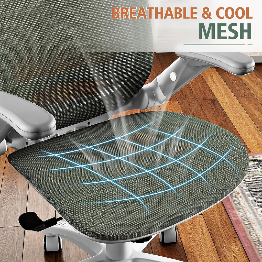 GABRYLLY Ergonomic Office Chair, High Back Home Desk Chair with Headrest, Flip-Up Arms, 90-120° Tilt Lock and Wide Cushion, Big and Tall Mesh Chairs for Man Woman, Grey Task Chair