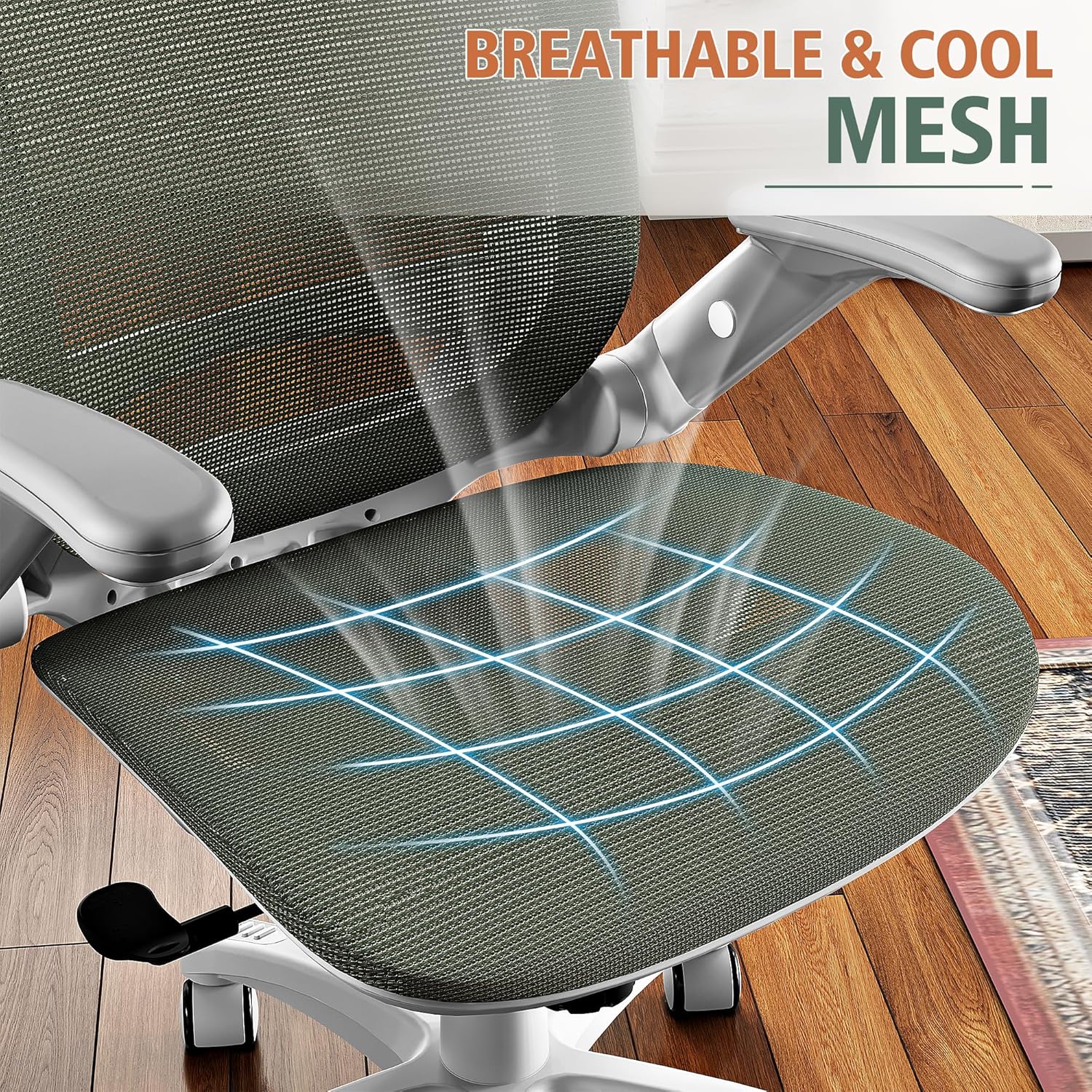 GABRYLLY Ergonomic Office Chair, High Back Home Desk Chair with Headrest, Flip-Up Arms, 90-120° Tilt Lock and Wide Cushion, Big and Tall Mesh Chairs for Man Woman, Grey Task Chair