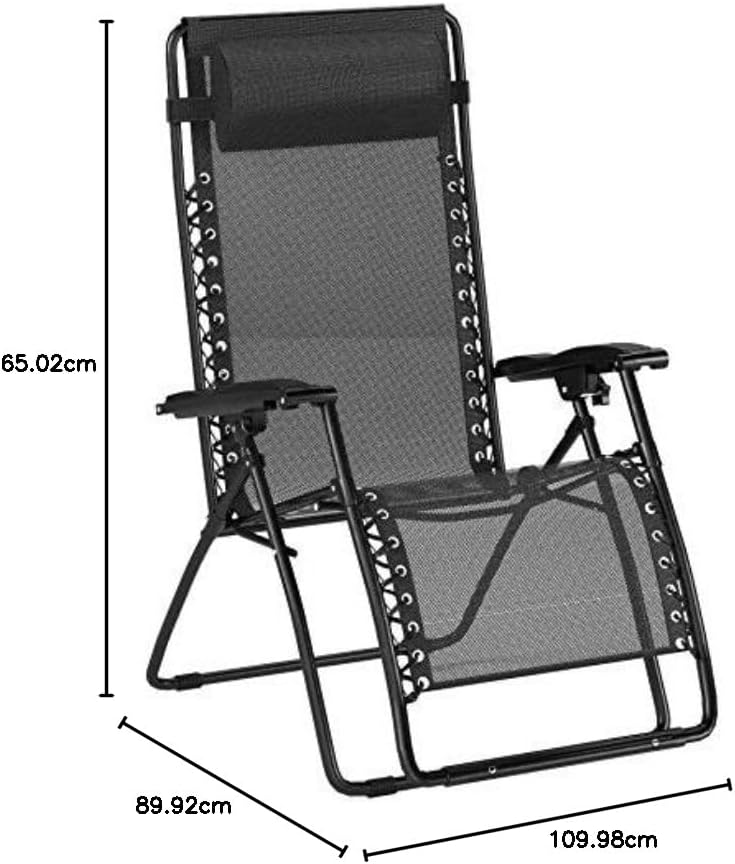 Basics Outdoor Textilene Adjustable Zero Gravity Folding Reclining Lounge Chair with Pillow, 26", Navy Blue