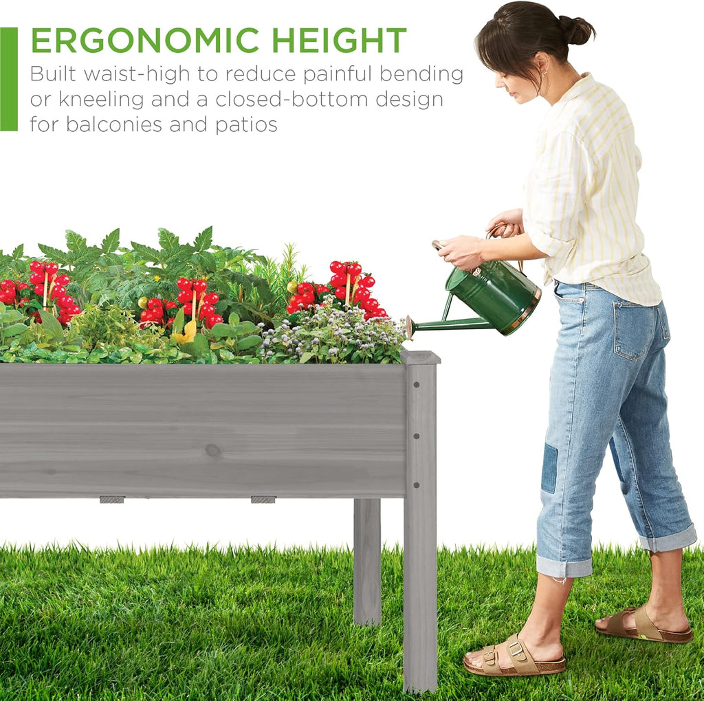 Best Choice Products 72x23x30in Raised Garden Bed, Elevated Wood Planter Box Stand for Backyard, Patio, Balcony w/Divider Panel, 6 Legs, 300lb Capacity - Natural