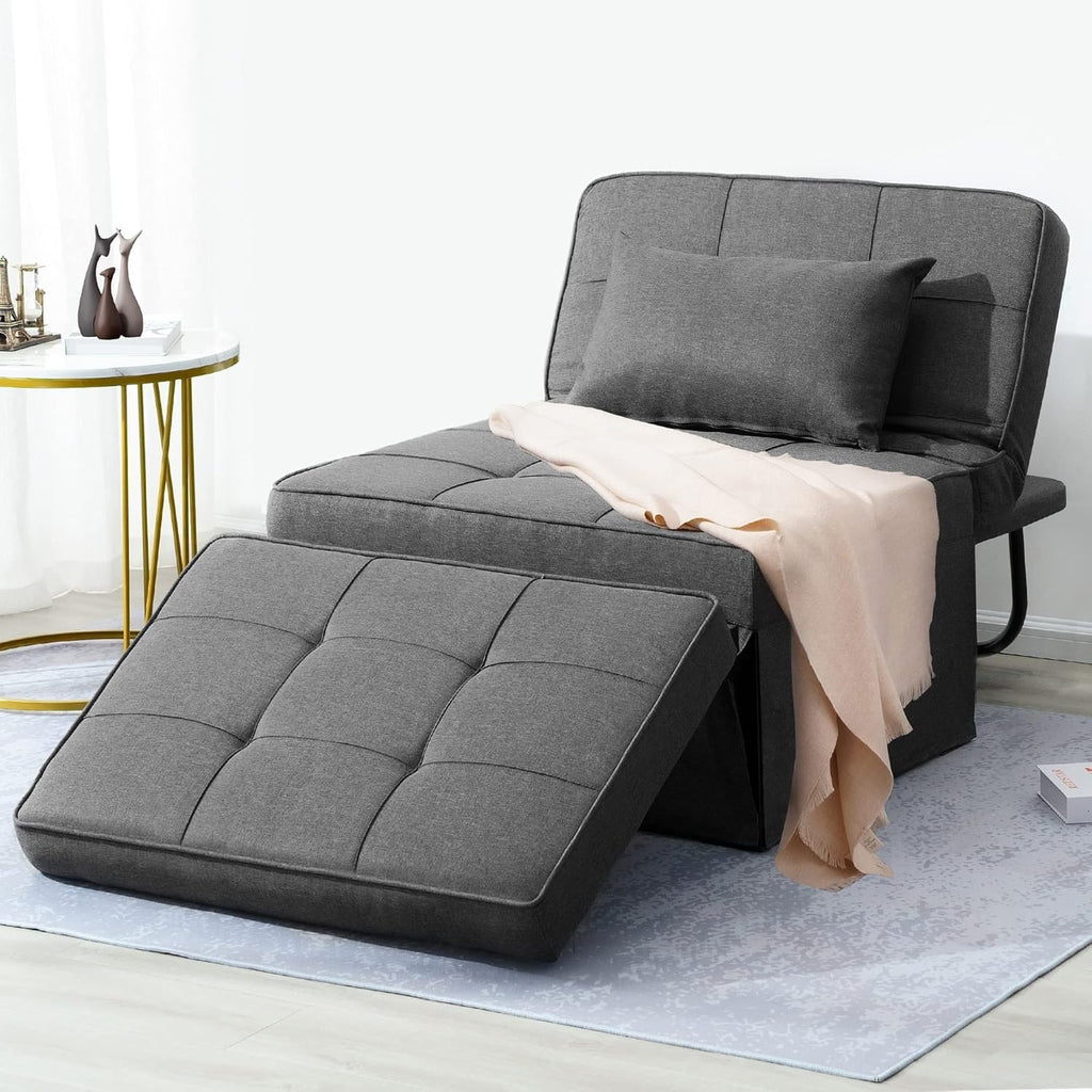 Sofa Bed, 4 in 1 Multi-Function Folding Ottoman Breathable Linen Couch Bed with Adjustable Backrest Modern Convertible Chair for Living Room Apartment Office