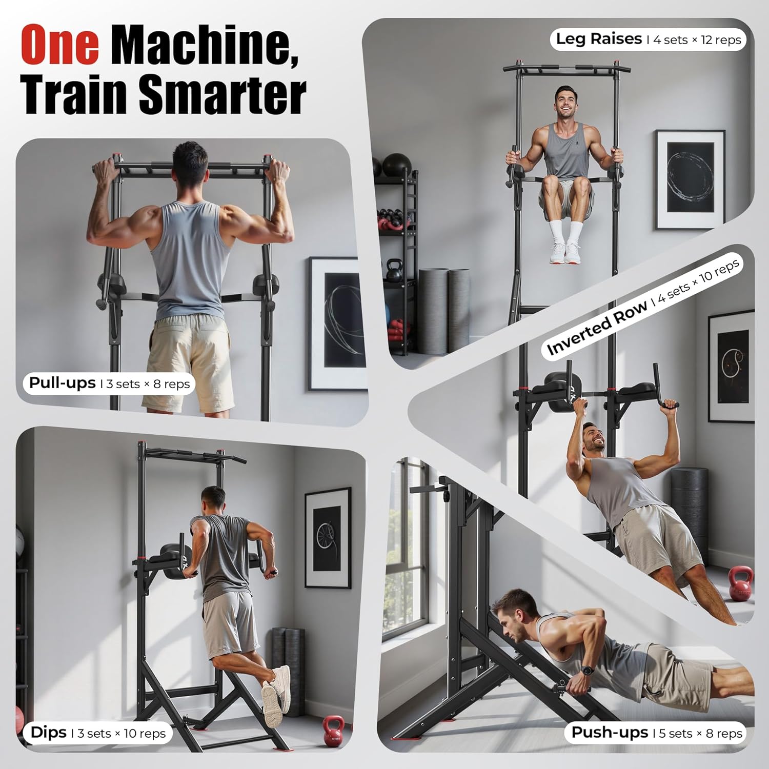 Sportsroyals Pull Up Bar Dip Station Power Tower Assistive Trainer Multi-Function Home Gym Strength Training Fitness Equipment 450LBS