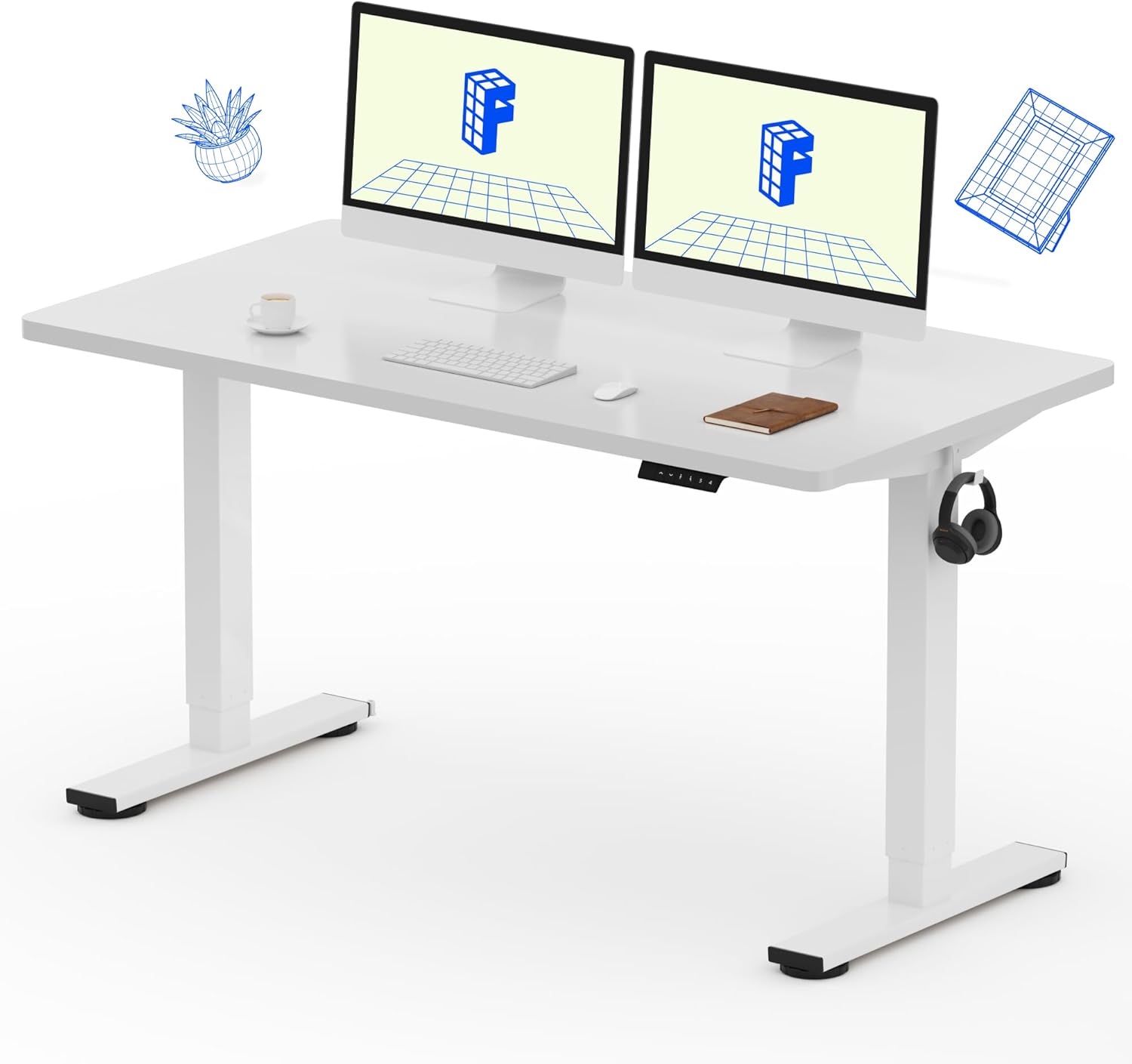 FLEXISPOT EN1 One-Piece Standing Desk 55 x 28 Inch Electric Adjustable Height Desk for Home Office and Computer Workstation (White Frame + 55" Maple Top, 2 Packages)