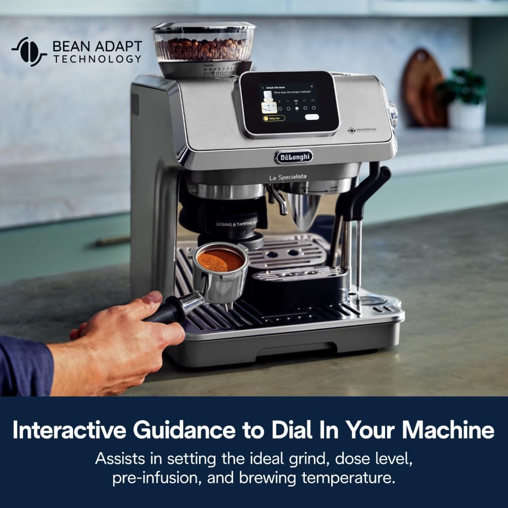 De'Longhi La Specialista Maestro Espresso Machine with Grinder, Auto & Manual Milk Frother – Bean-to-Cup Cold Brew Coffee with Cold Extraction Technology, Variable Temp & Tamping Tool, 8 Drink Presets