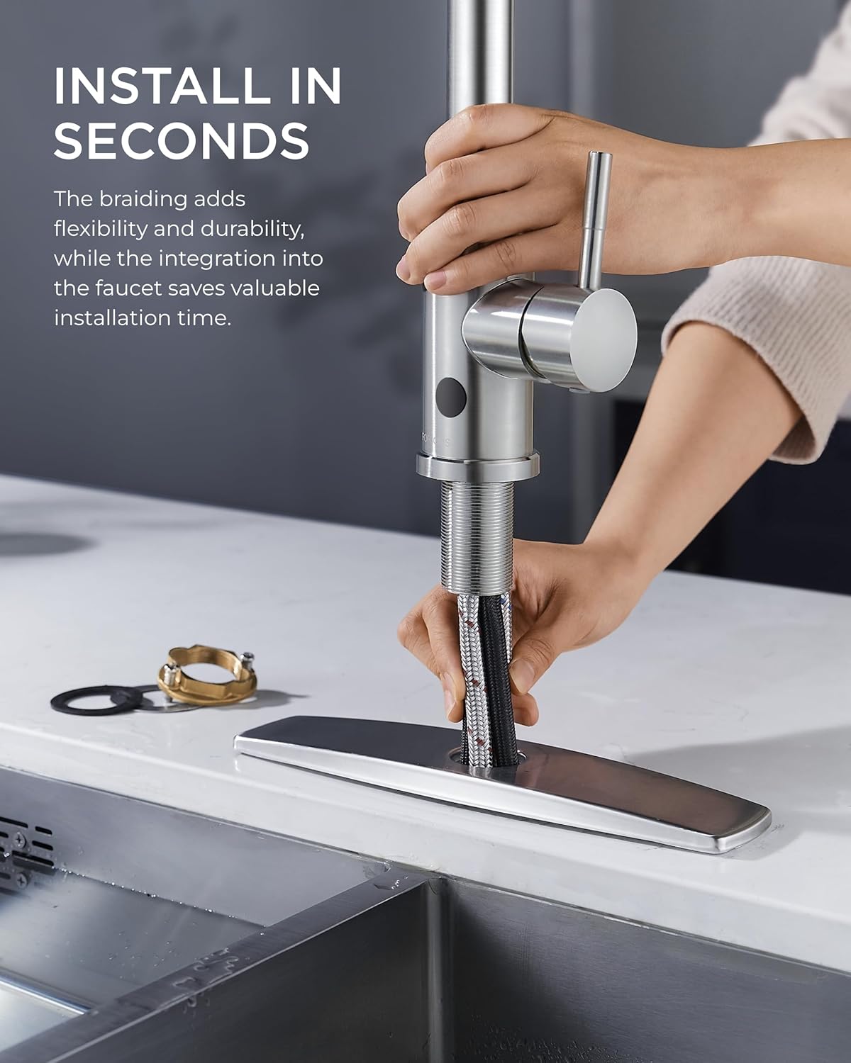 FORIOUS Touchless Kitchen Faucets, Brushed Nickel Kitchen Faucet with Pull Down Sprayer, Single Handle Smart Motion Sensor Kitchen Sink Faucet,Contemporary Hands-Free Sink Faucet for Farmhouse Laundry