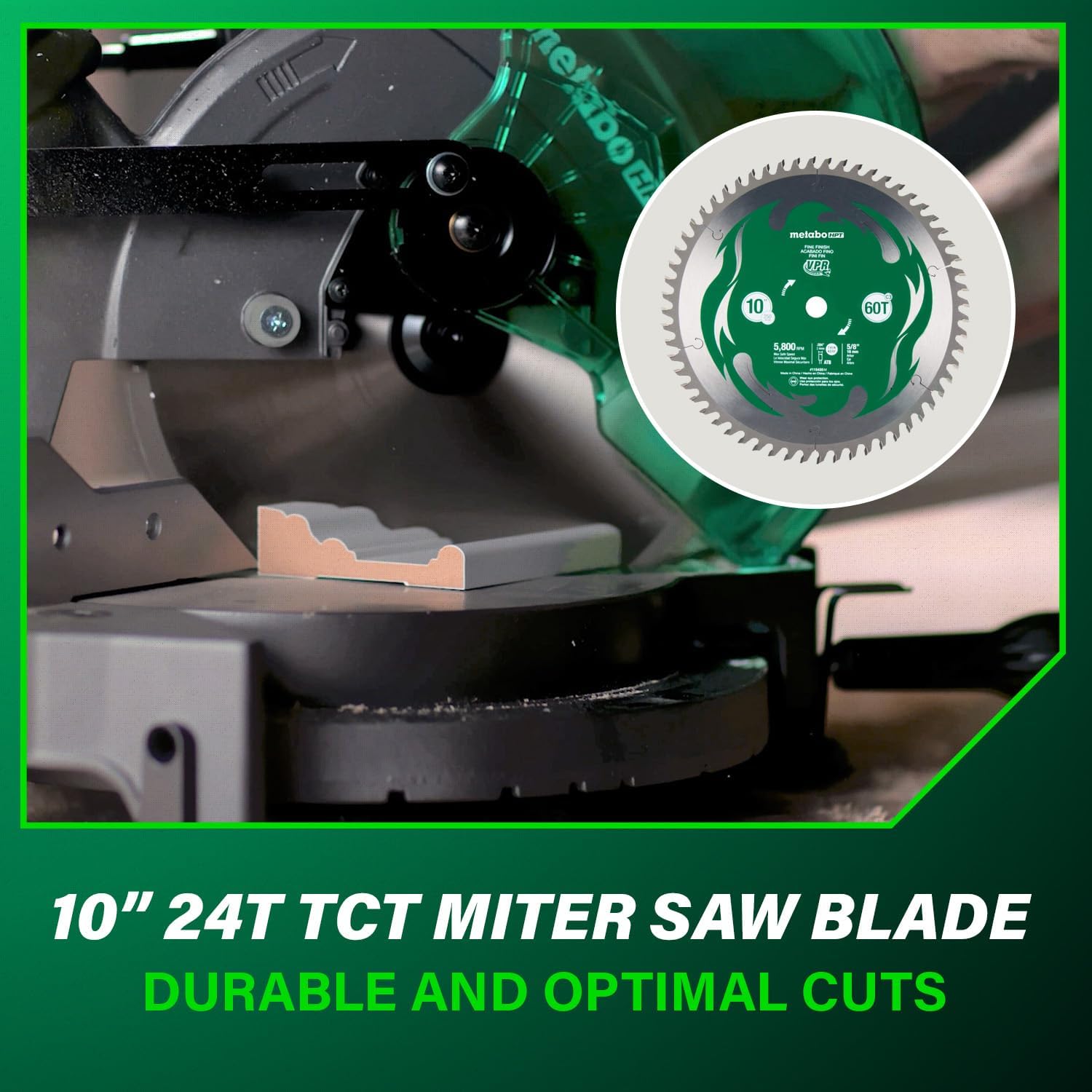 Bundle of Metabo HPT Compound Miter Saw, 10" Miter Saw with Large Table Saw for woodworking, C10FCGS + Metabo HPT 25 Ft Tape Measure, 17-Ft Reach & 14-Ft Standout, 115925M