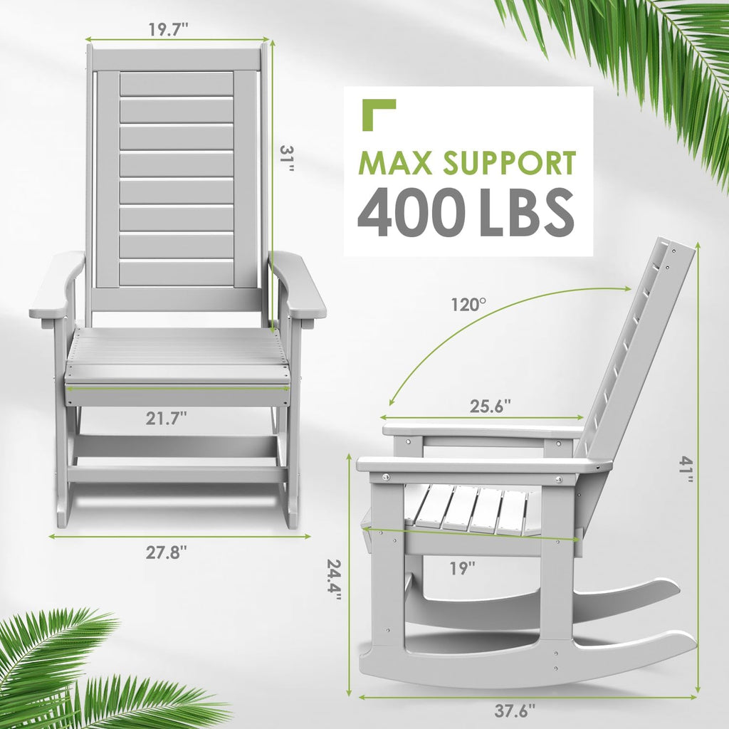 GREENVINES Outdoor Rocking Chairs | Set of 2 | Porch Rocker | HDPE Plastic | Black | Oversized Rockers | High Back | Big & Tall | Ladder Back | for Patio Outside Backyard Balcony Garden