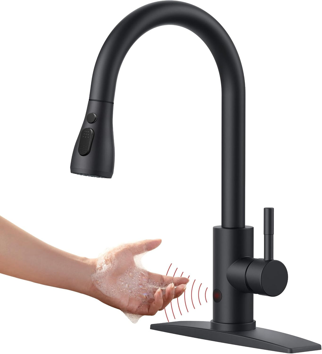 FORIOUS Touchless Kitchen Faucets, Brushed Nickel Kitchen Faucet with Pull Down Sprayer, Single Handle Smart Motion Sensor Kitchen Sink Faucet,Contemporary Hands-Free Sink Faucet for Farmhouse Laundry