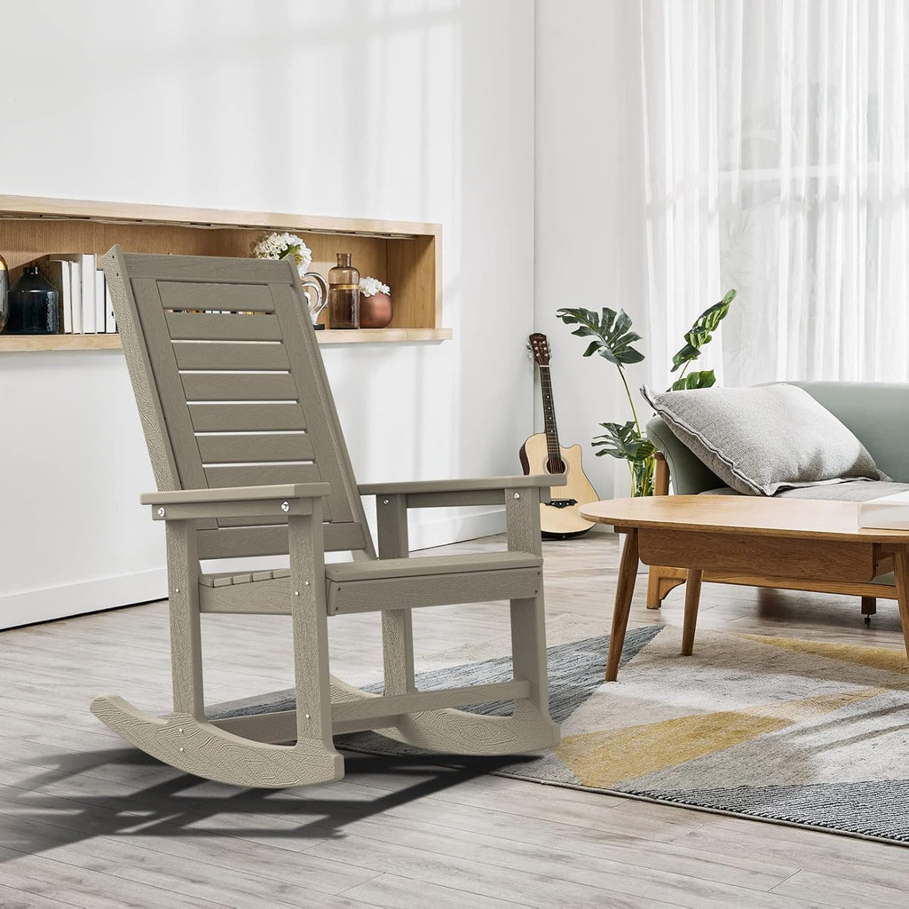 GREENVINES Outdoor Rocking Chairs | Set of 2 | Porch Rocker | HDPE Plastic | Black | Oversized Rockers | High Back | Big & Tall | Ladder Back | for Patio Outside Backyard Balcony Garden