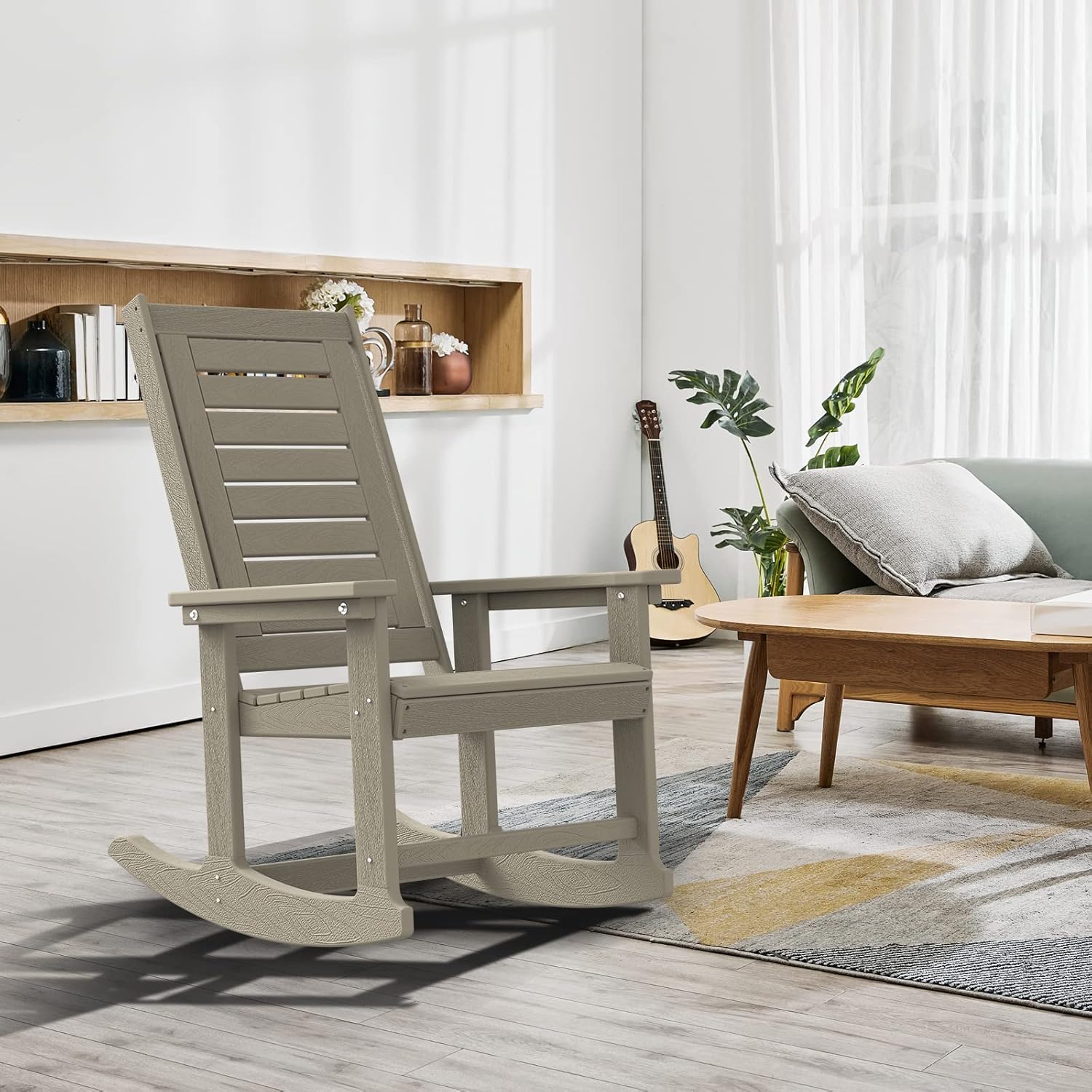 GREENVINES Outdoor Rocking Chairs | Set of 2 | Porch Rocker | HDPE Plastic | Black | Oversized Rockers | High Back | Big & Tall | Ladder Back | for Patio Outside Backyard Balcony Garden