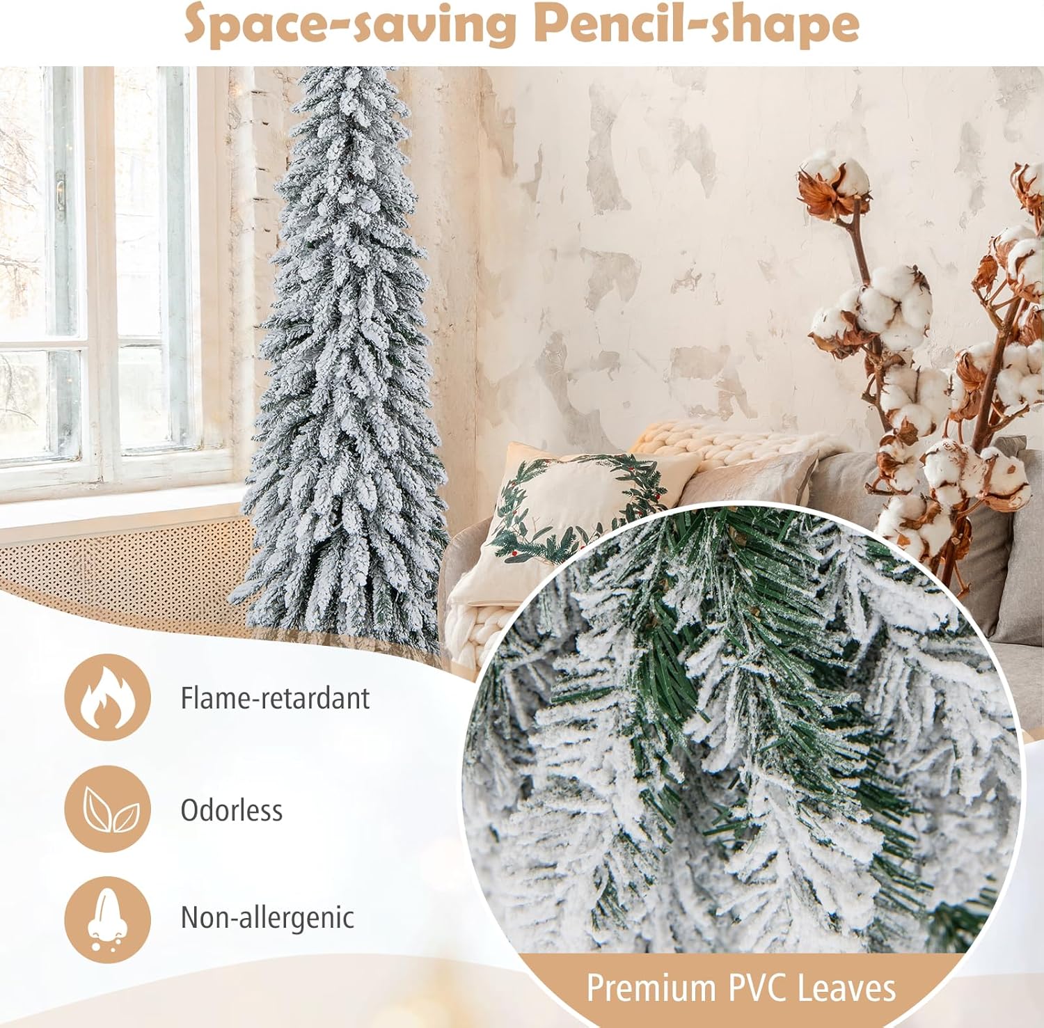 Goplus 7ft Artificial White Christmas Tree Xmas Pine Tree with Solid Metal Legs Perfect for Indoor and Outdoor Holiday Decoration