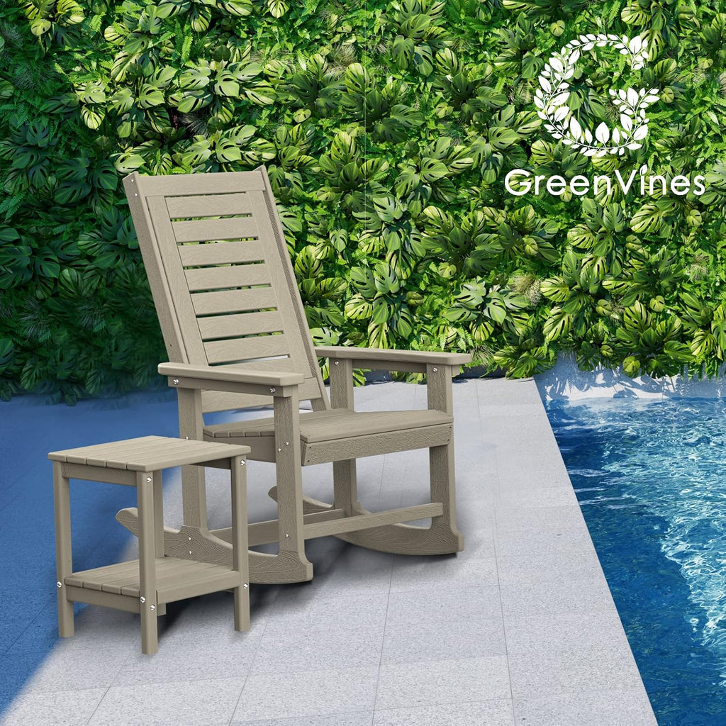 GREENVINES Outdoor Rocking Chairs | Set of 2 | Porch Rocker | HDPE Plastic | Black | Oversized Rockers | High Back | Big & Tall | Ladder Back | for Patio Outside Backyard Balcony Garden