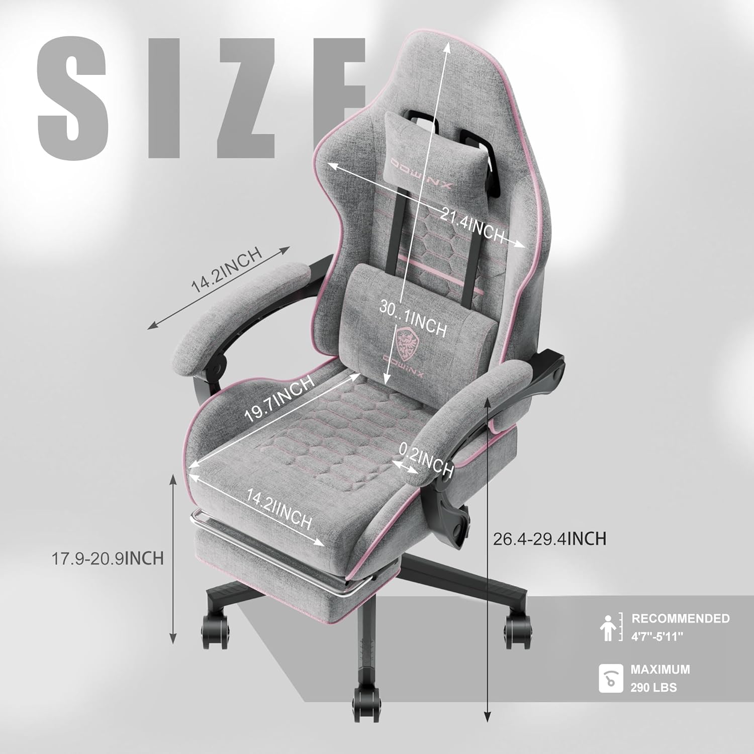 Dowinx Gaming Chair Fabric with Pocket Spring Cushion, Massage Game Chair Cloth with Headrest, Ergonomic Computer Chair with Footrest 290LBS, Blue and Grey