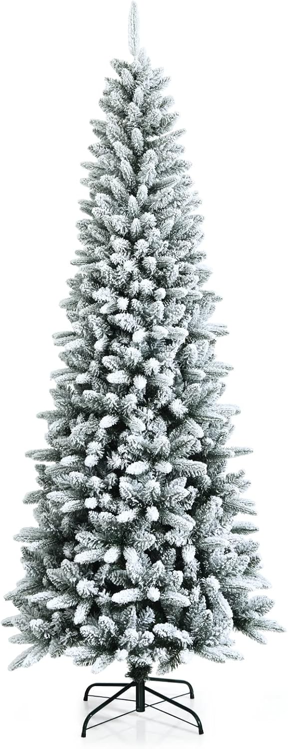 Goplus 7ft Artificial White Christmas Tree Xmas Pine Tree with Solid Metal Legs Perfect for Indoor and Outdoor Holiday Decoration