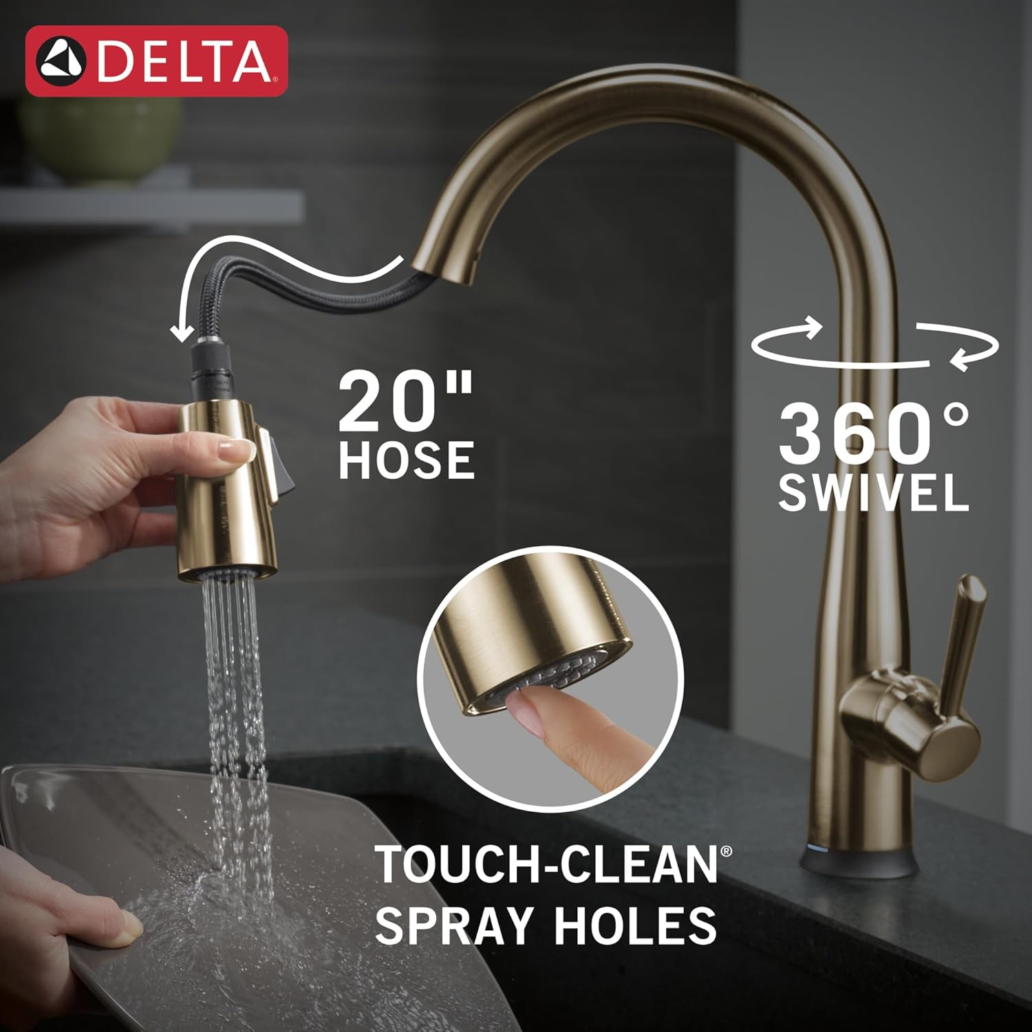 Delta Essa Touchless Kitchen Faucet with Touch Technology, Brushed Nickel Kitchen Sink Faucet with Pull Down Sprayer, Single Hole, Arctic Stainless 9113TL-AR-DST