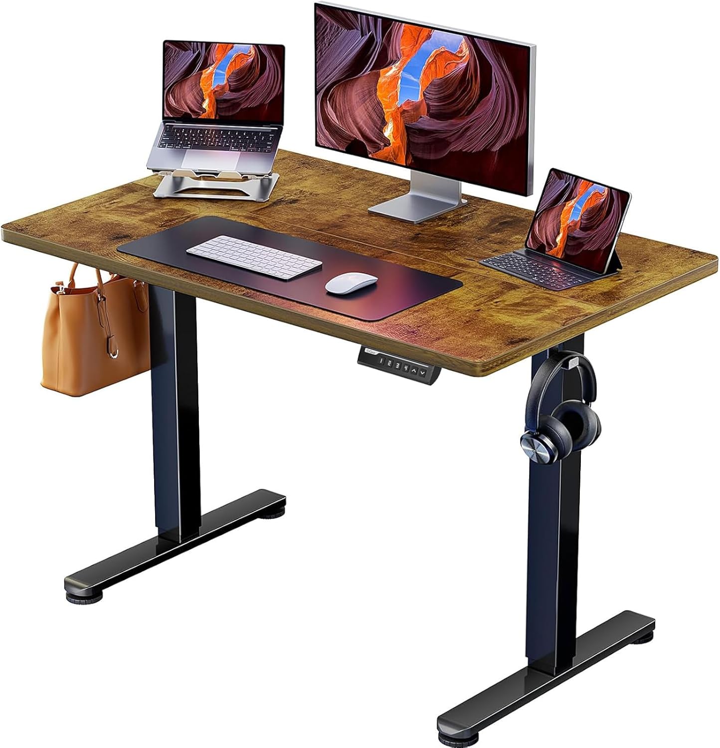 ErGear Height Adjustable Electric Standing Desk, 40 x 24 Inches Sit Stand up Desk, Memory Computer Home Office Desk (Light Vintage Brown)