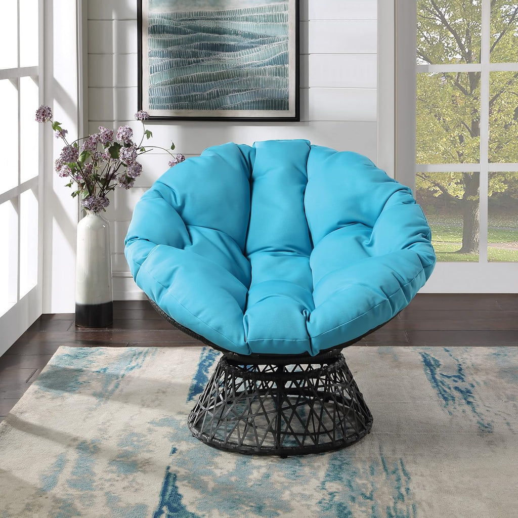 OSP Home Furnishings Wicker Papasan Chair with 360-Degree Swivel, Brown Frame with Brown Cushion