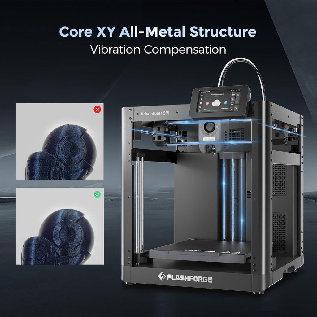FLASHFORGE Adventurer 5M Pro 3D Printer with 1 Click Auto Printing System, 600mm/s High-Speed, Quick Detachable 280°C Nozzle, Core XY All-Metal Structure, Multi-Functional 220x220x220mm 3D Printer