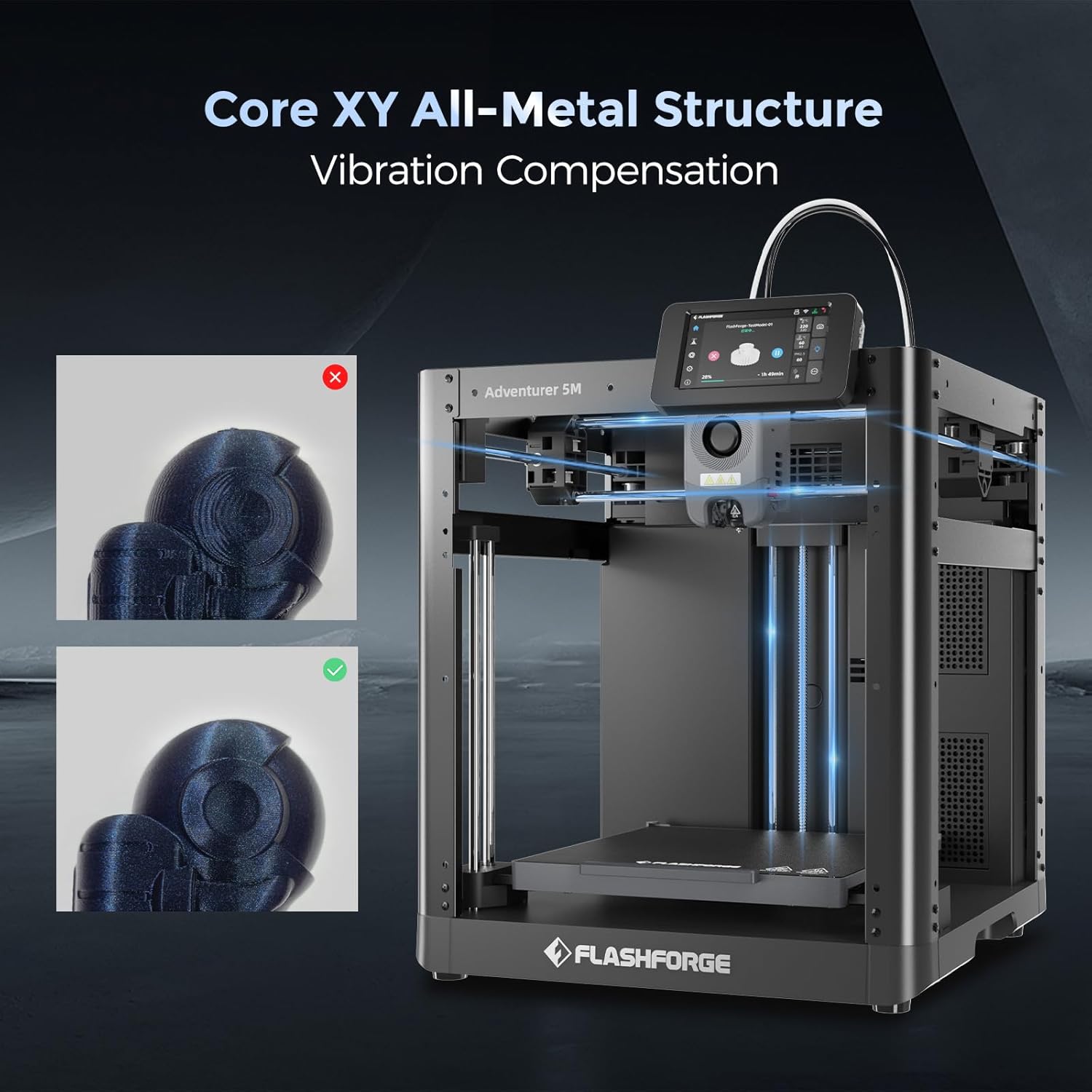 FLASHFORGE Adventurer 5M Pro 3D Printer with 1 Click Auto Printing System, 600mm/s High-Speed, Quick Detachable 280°C Nozzle, Core XY All-Metal Structure, Multi-Functional 220x220x220mm 3D Printer