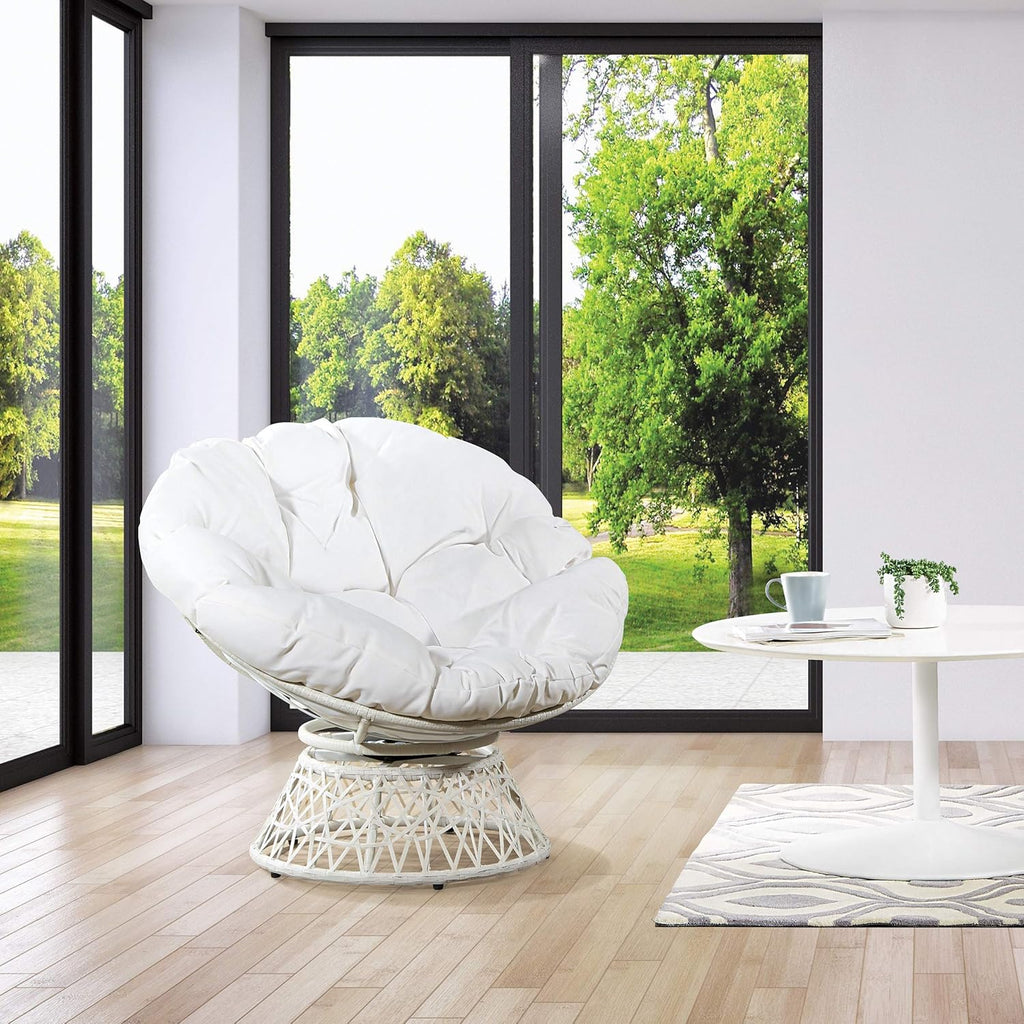 OSP Home Furnishings Wicker Papasan Chair with 360-Degree Swivel, Brown Frame with Brown Cushion