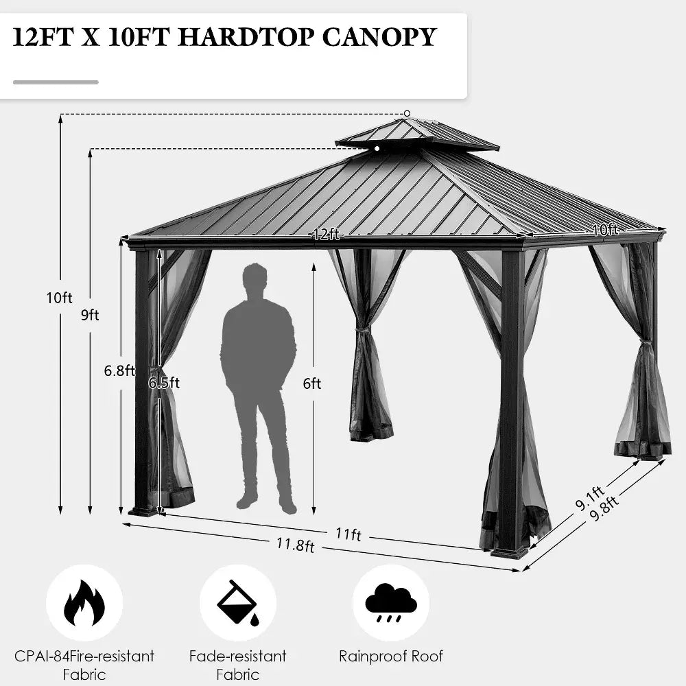 💝Clearance sale✨12’ft x 10’ft Hardtop Gazebo, With Privacy Curtain And Mosquito Net