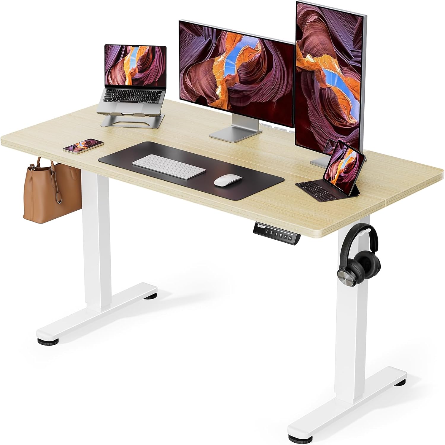 ErGear Height Adjustable Electric Standing Desk, 40 x 24 Inches Sit Stand up Desk, Memory Computer Home Office Desk (Light Vintage Brown)