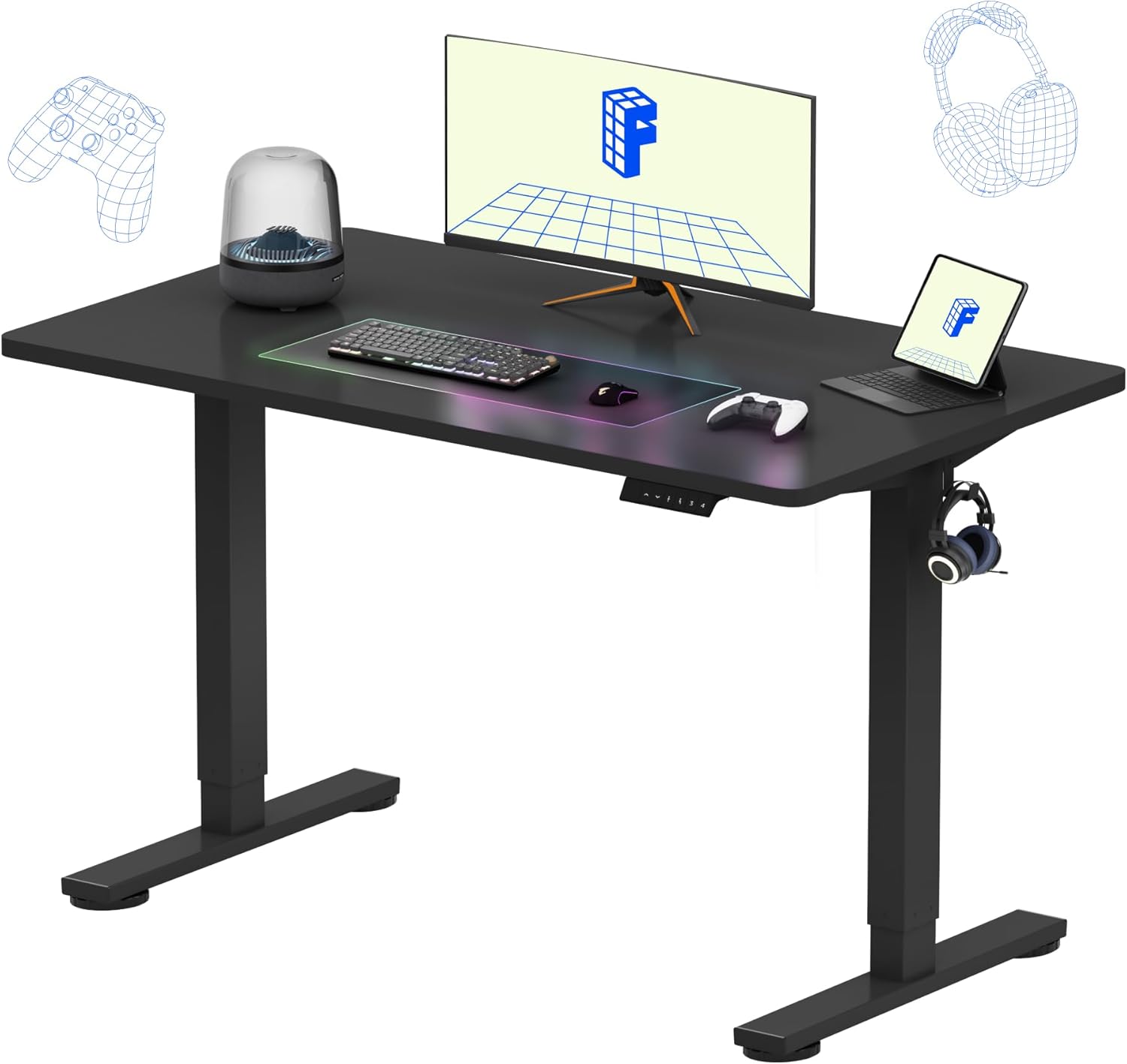 FLEXISPOT EN1 One-Piece Standing Desk 55 x 28 Inch Electric Adjustable Height Desk for Home Office and Computer Workstation (White Frame + 55" Maple Top, 2 Packages)