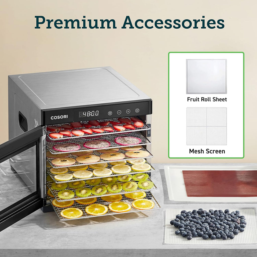 COSORI Food Dehydrator for Jerky, 176°F Temperature Control, 5 Stainless Steel Trays Dryer Machine, 4 Presets, 48H Timer, for Dog Treats, Meat, Fruit, Veggies, Snacks, Recipe Book Included