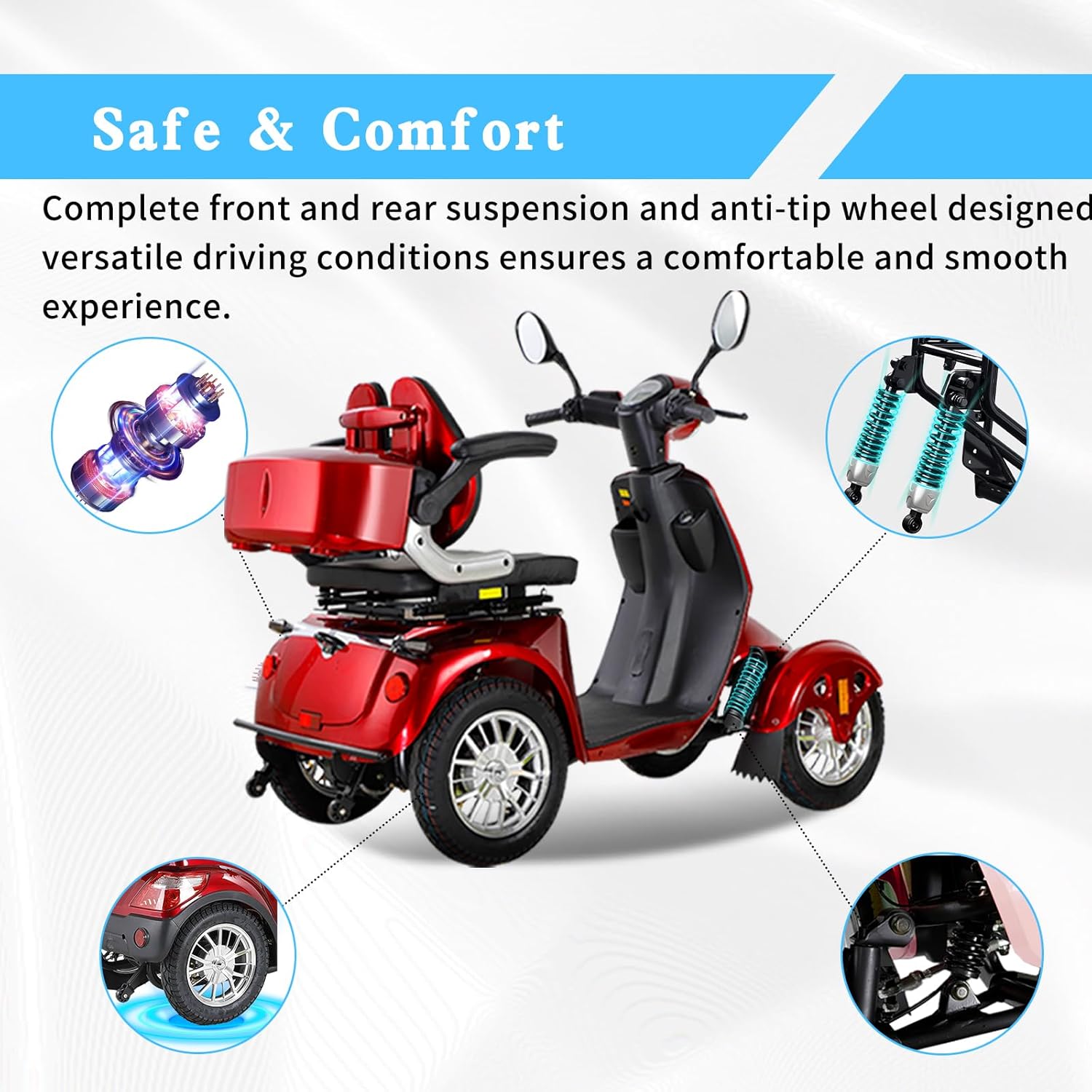Mobility Scooters for Seniors,Heavy-Duty 4 Wheel Mobility Scooters for Travel,500LBS Capacity 800W All Terrain Handicap Scooters for Adults (Red-XL)