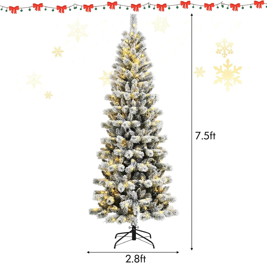 Goplus 7ft Artificial White Christmas Tree Xmas Pine Tree with Solid Metal Legs Perfect for Indoor and Outdoor Holiday Decoration