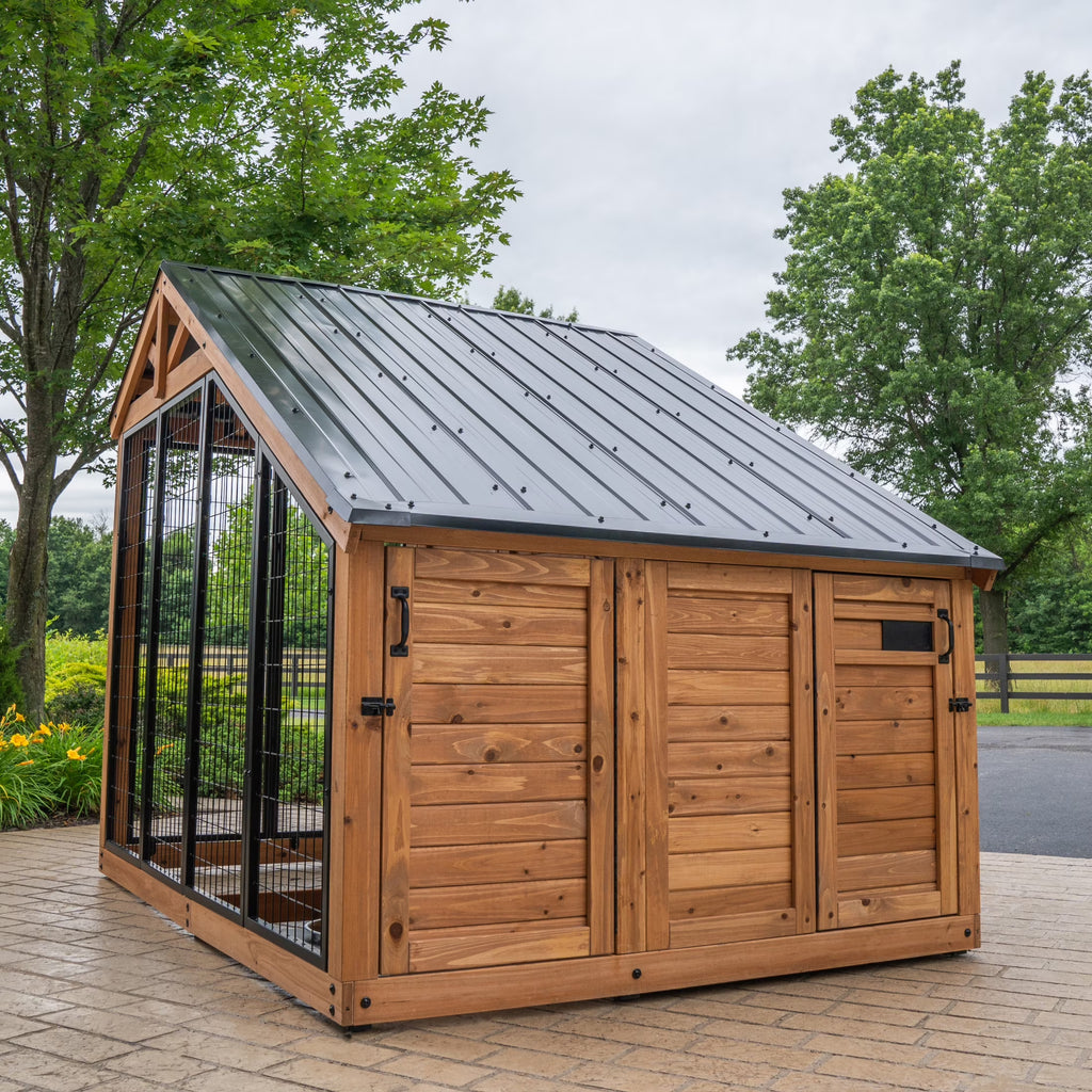 Backyard Discovery 7'x5' Waggin' Retreat Cedar Wood Dog Kennel, Galvanized Steel Roof