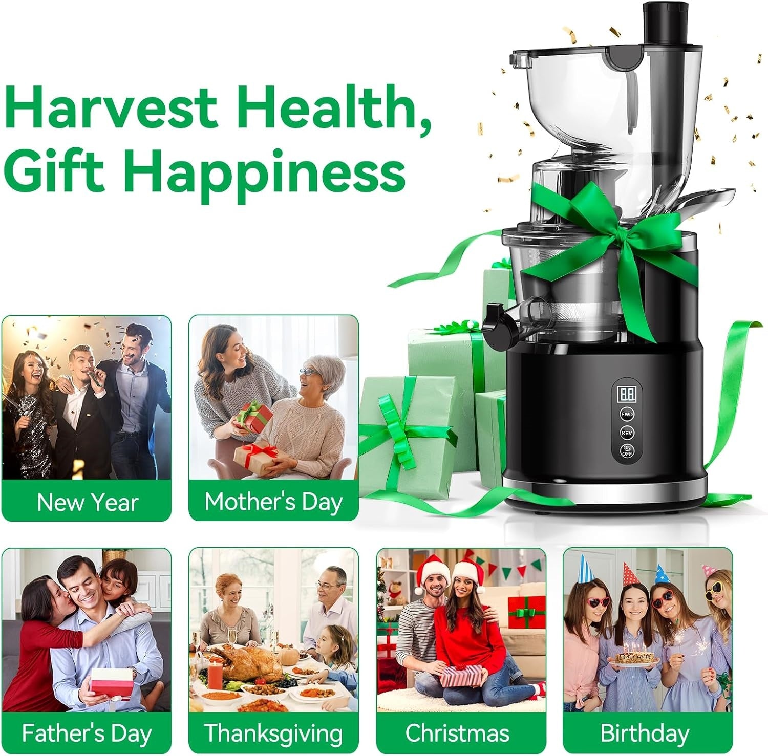 Cold Press Juicer, Juicer Machines with 3.3" Large Feed Chute,Large Capacity,High Juice Yield,Slow Masticating Juicer for Fruits and Vegetables, Self Feeding for Juice Extractor,BPA-Free,Black