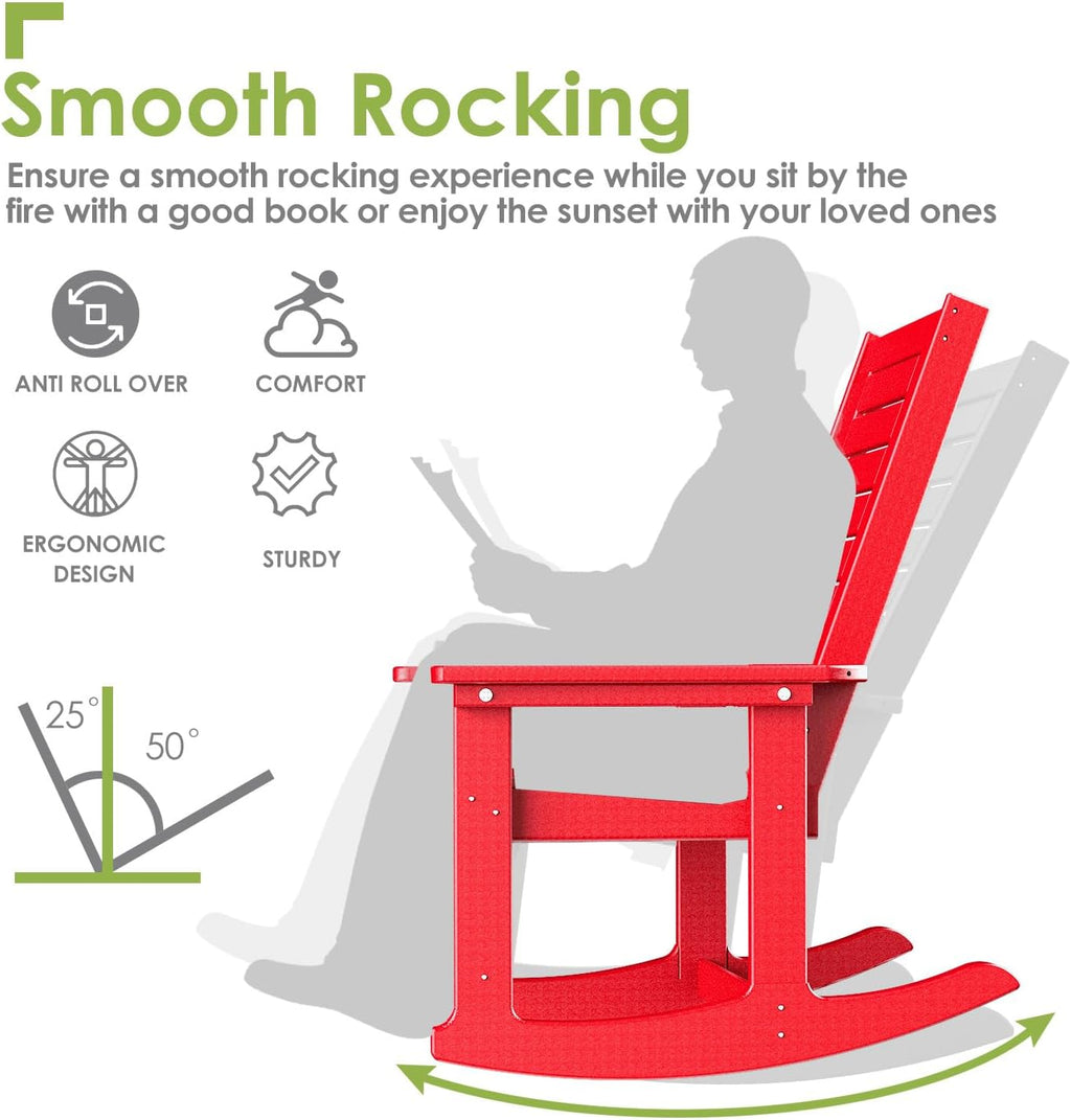 GREENVINES Outdoor Rocking Chairs | Set of 2 | Porch Rocker | HDPE Plastic | Black | Oversized Rockers | High Back | Big & Tall | Ladder Back | for Patio Outside Backyard Balcony Garden