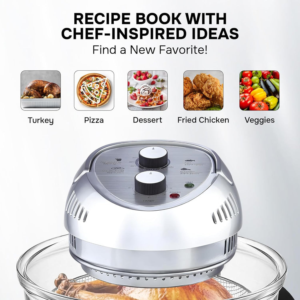 Large Air Fryer Oven – Large Halogen Oven Cooker with 50+ Air Fryers Recipe Book for Quick + Easy Meals for Entire Family, AirFryer Oven Makes Healthier Crispy Foods