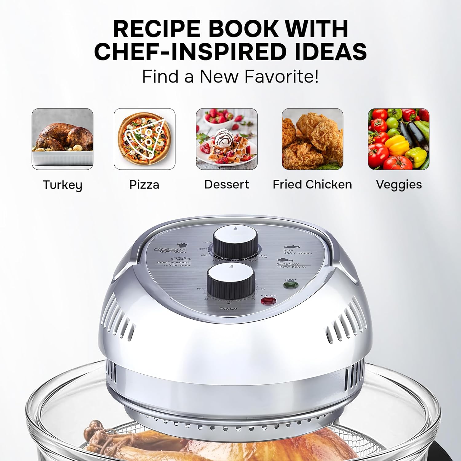 Large Air Fryer Oven – Large Halogen Oven Cooker with 50+ Air Fryers Recipe Book for Quick + Easy Meals for Entire Family, AirFryer Oven Makes Healthier Crispy Foods