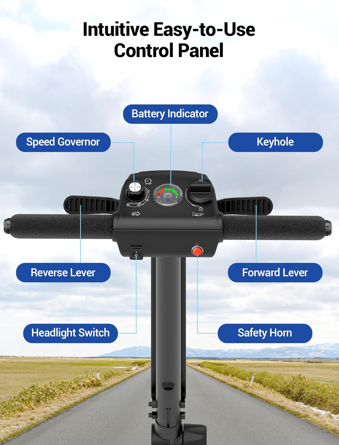 4 Wheel Mobility Scooter, Electric Mobility Scooter for Adults, Driving 22 Miles, Airlines Approved, Foldable Scooter w/249WH*2 Batteries Charger Under Seat Storage Dustproof Cover (Blue)