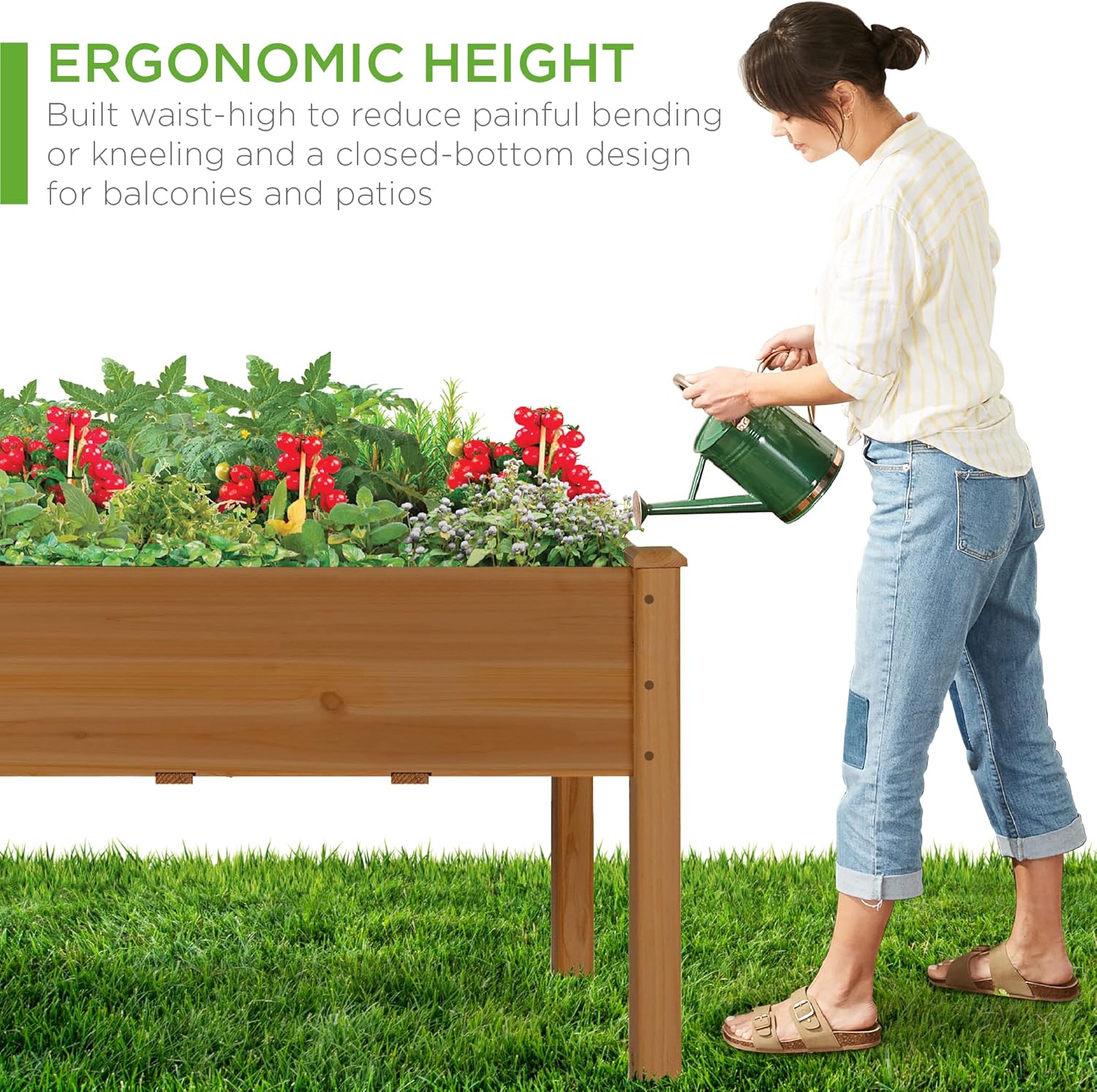 Best Choice Products 72x23x30in Raised Garden Bed, Elevated Wood Planter Box Stand for Backyard, Patio, Balcony w/Divider Panel, 6 Legs, 300lb Capacity - Natural