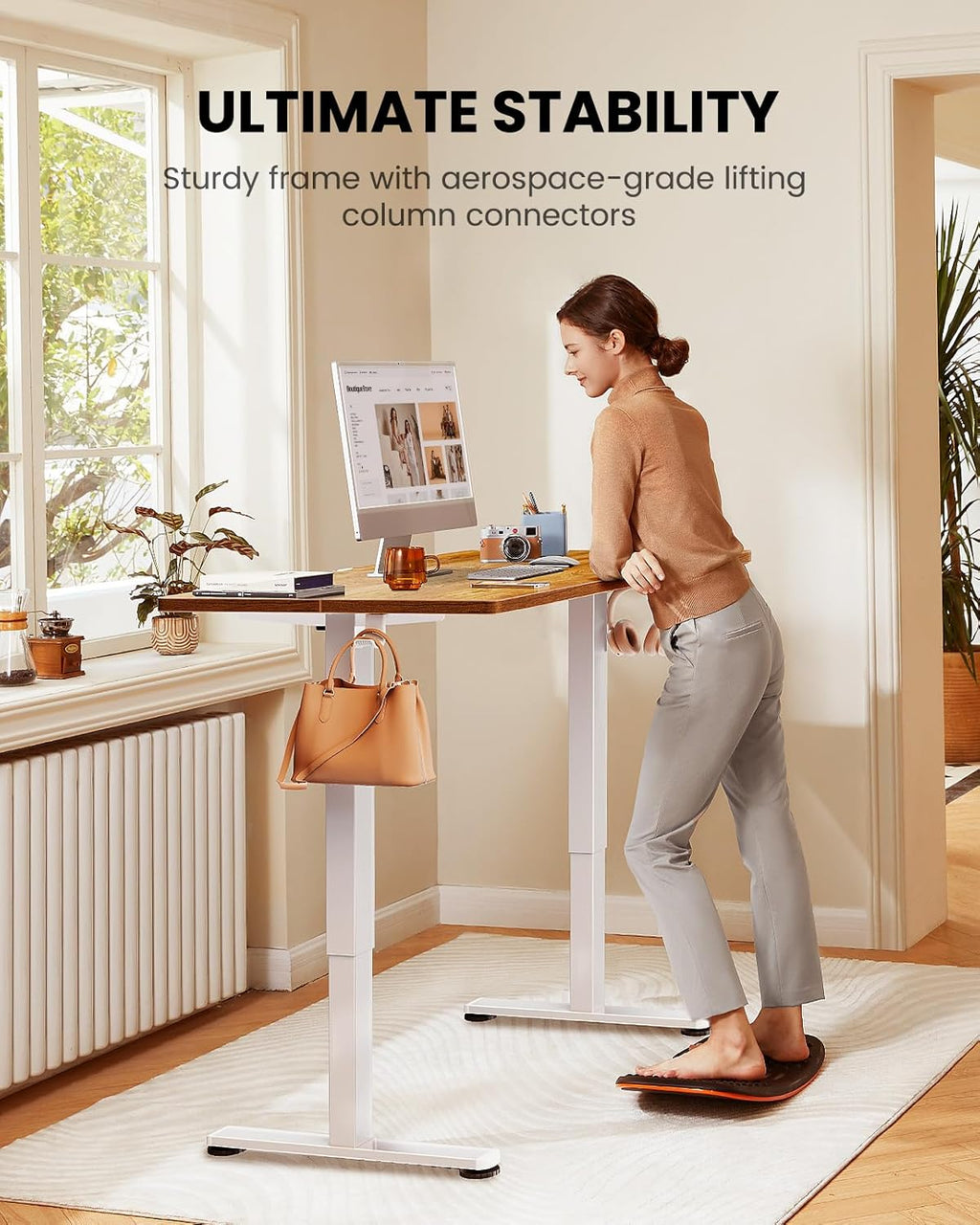 ErGear Height Adjustable Electric Standing Desk, 40 x 24 Inches Sit Stand up Desk, Memory Computer Home Office Desk (Light Vintage Brown)