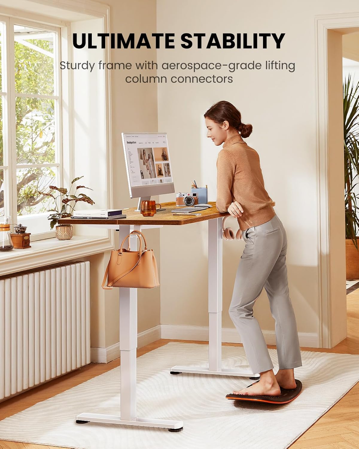 ErGear Height Adjustable Electric Standing Desk, 40 x 24 Inches Sit Stand up Desk, Memory Computer Home Office Desk (Light Vintage Brown)