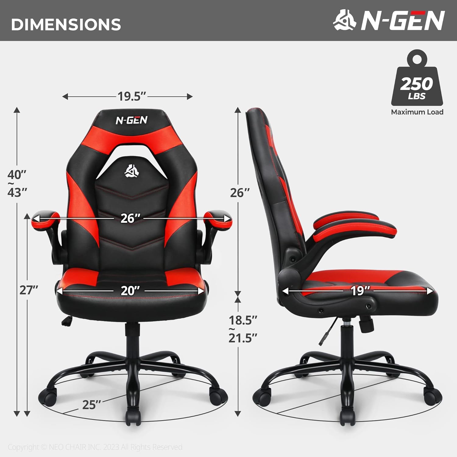 N-GEN Video Gaming Computer Chair Ergonomic Office Chair Desk Chair with Lumbar Support Flip Up Arms Adjustable Height Swivel PU Leather Executive with Wheels for Adults Women Men (Pink)